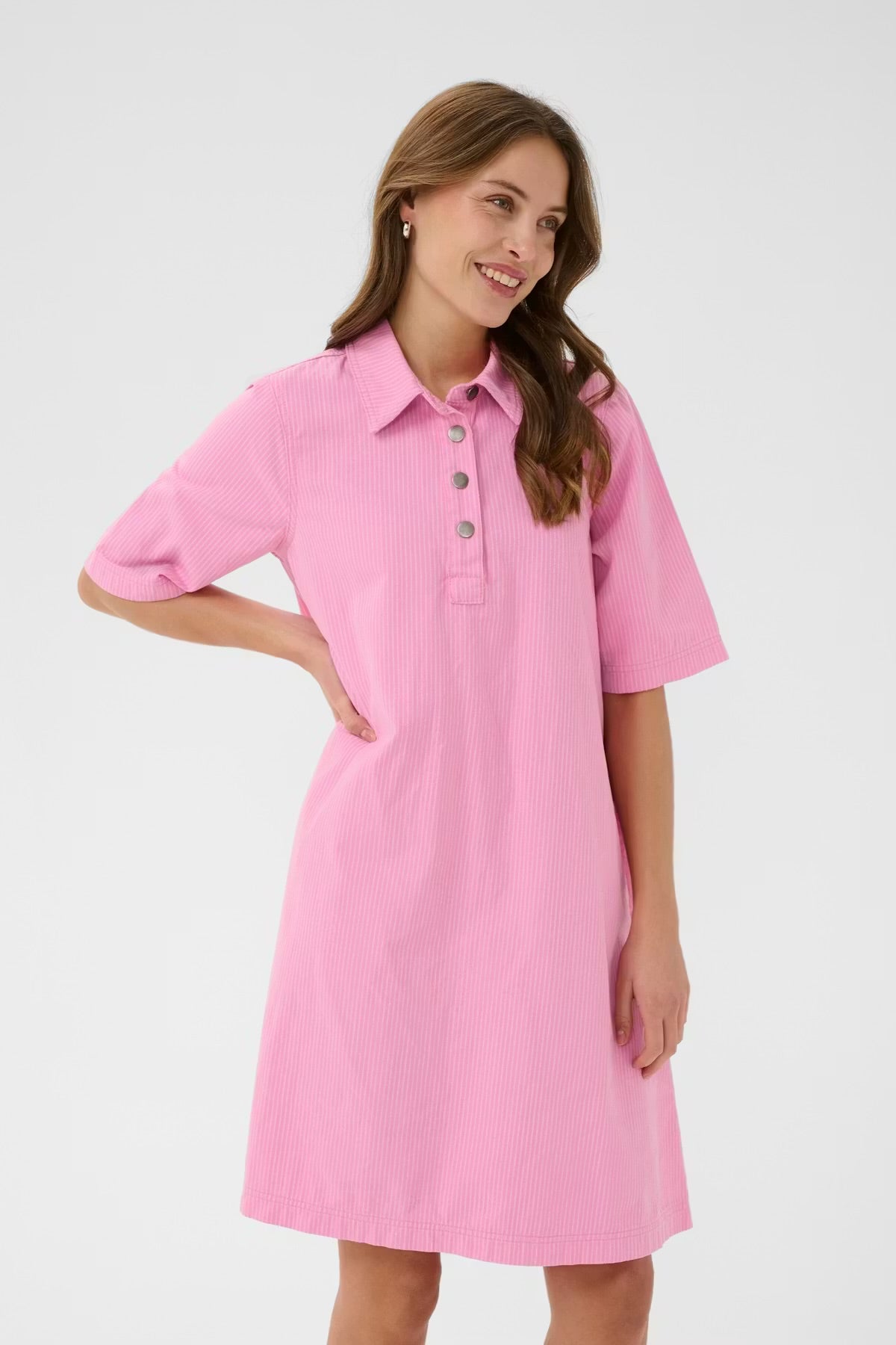 Culture Striped Denim Dress In Pink & White