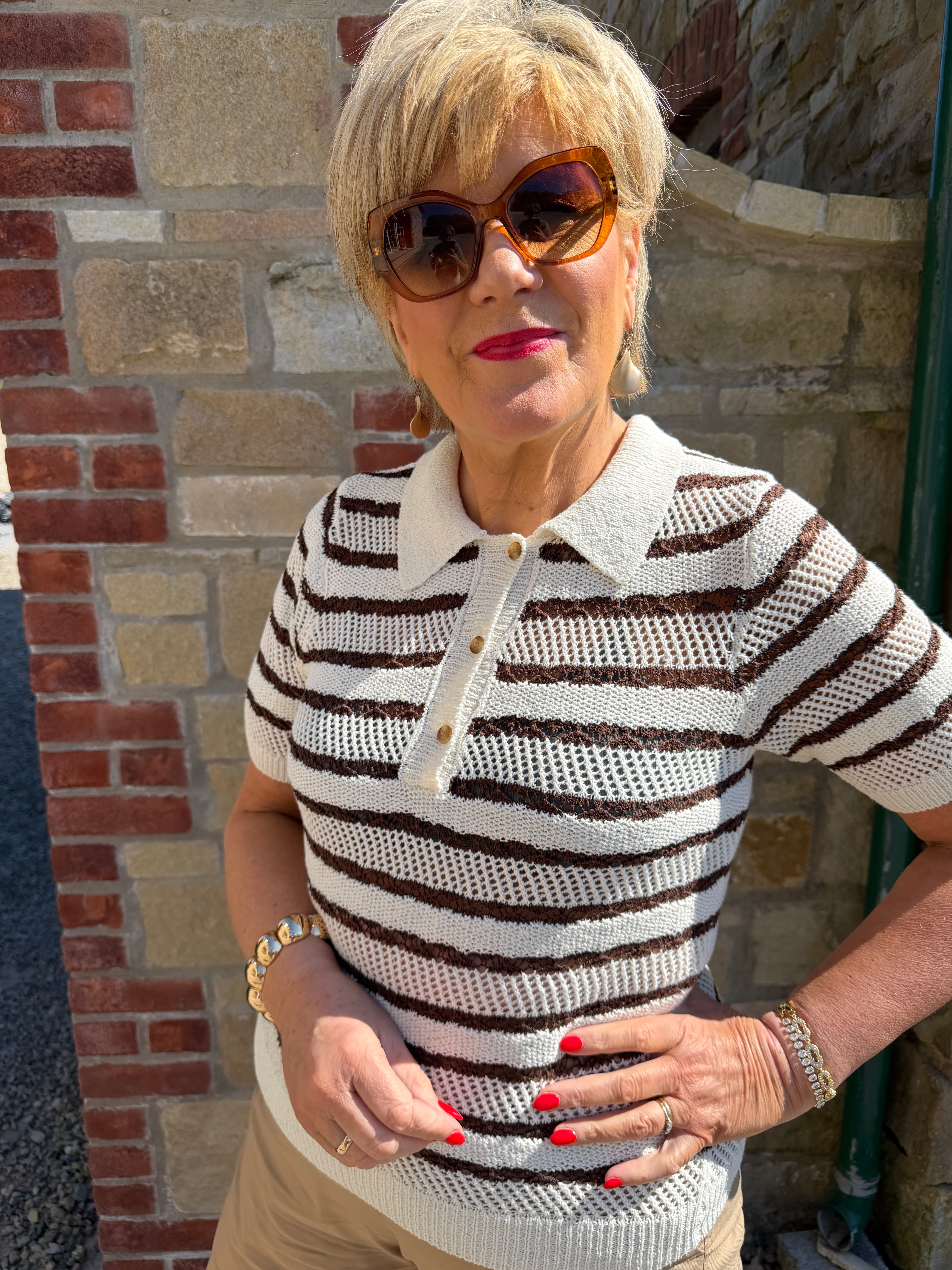 Saint Tropez striped pullover in Fondue Fudge