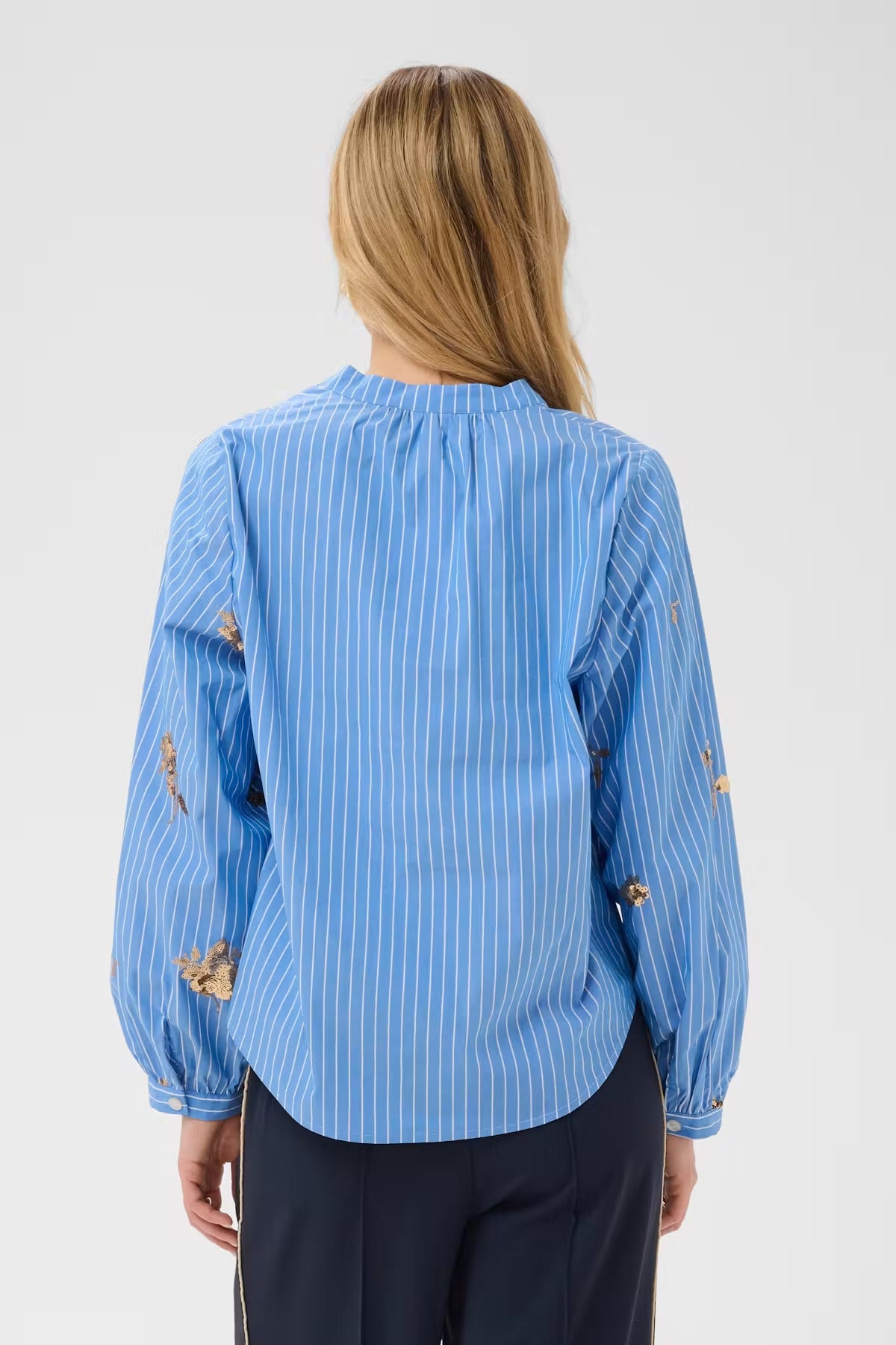 Striped Shirt with sequence in blue & white