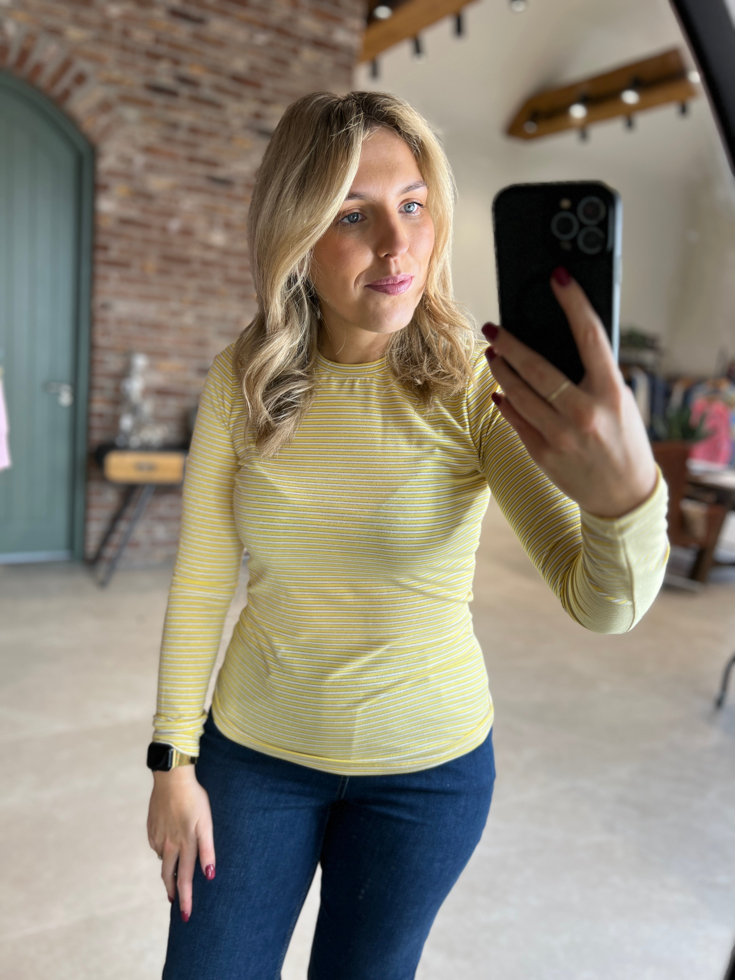 Culture Striped Top In Yellow & White