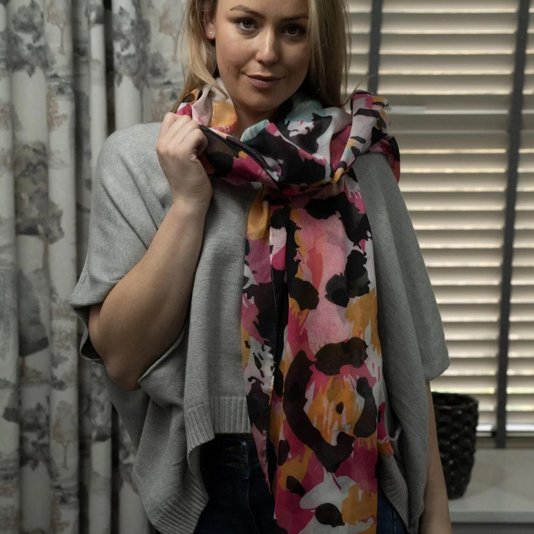 Polly Splashes Print Scarf In Hot Pink
