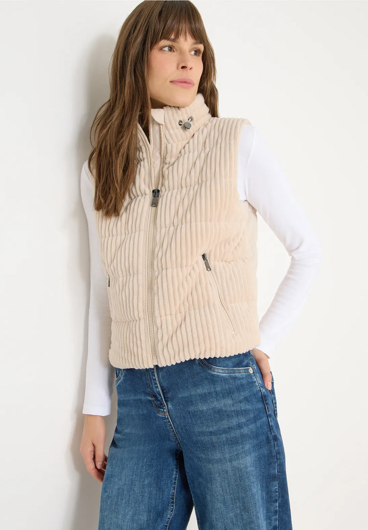 Cecil Cord Quilted Gilet In Pearl Beige
