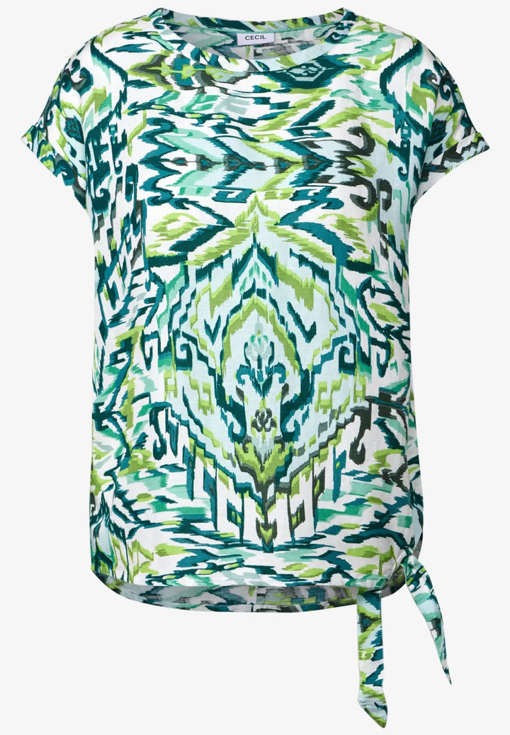 Cecil Linen Knot Blouse In Green Lagoo