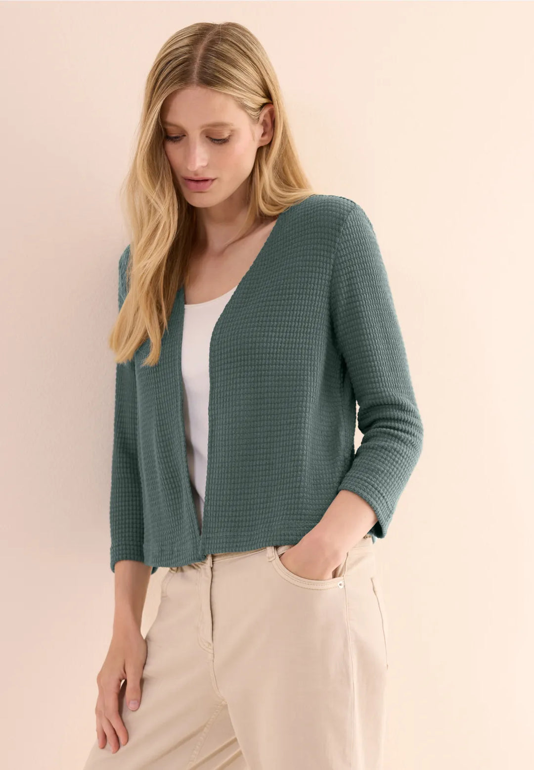 Cecil Ajour Look Cardigan In Khaki