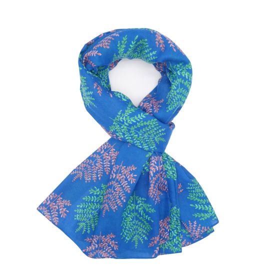 Amelia Lovely Leaves Print Scarf In Royal Blue