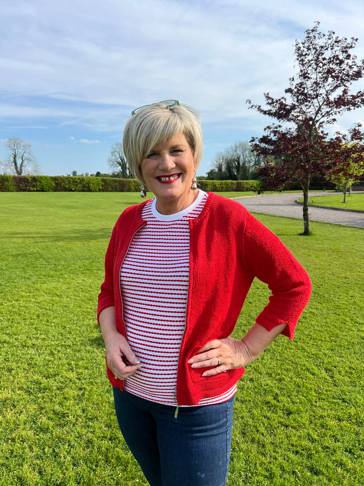 Monari Zipped Cardigan In Red