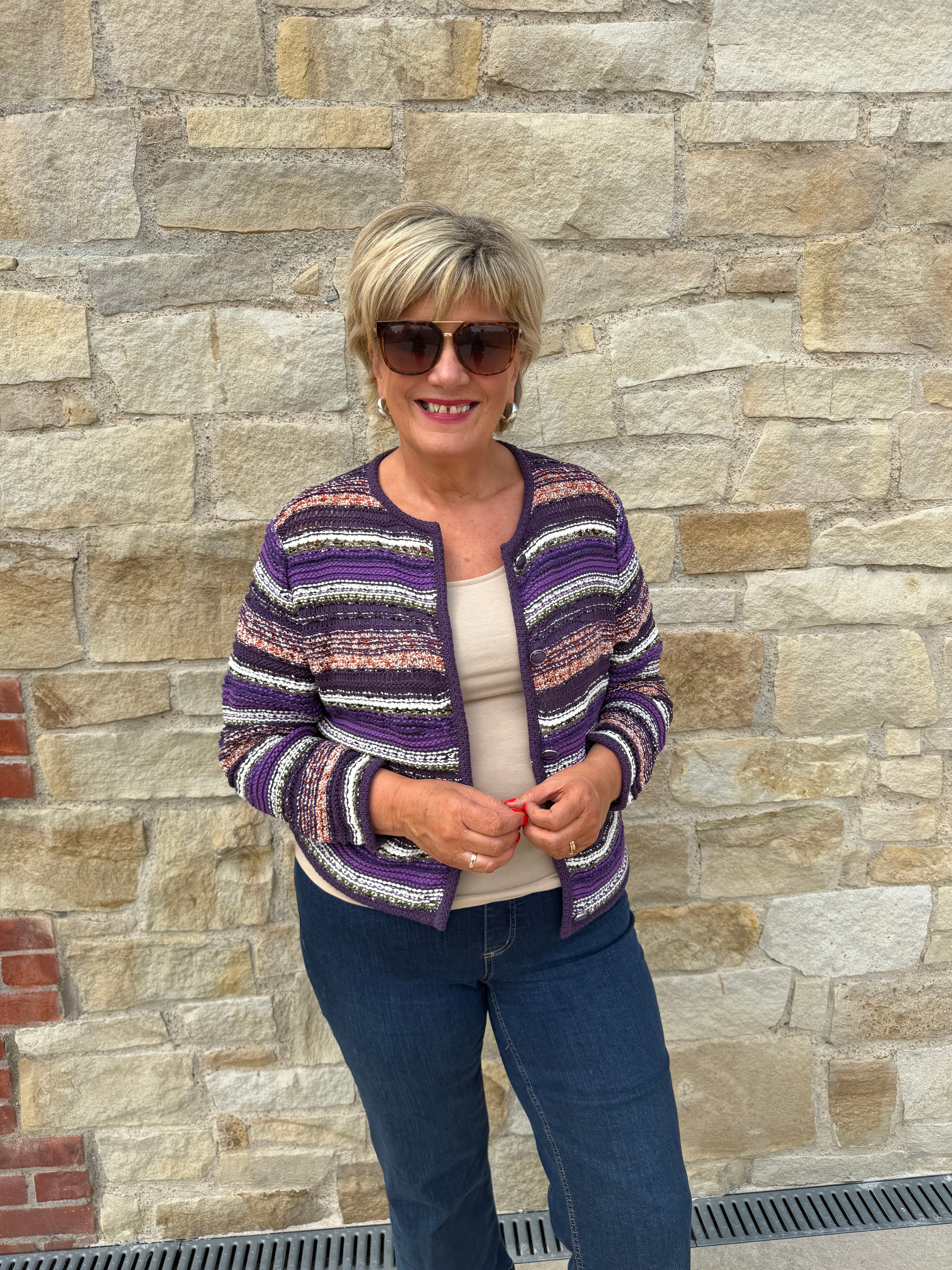 Oui Knit Jacket In Dark Violet Orange