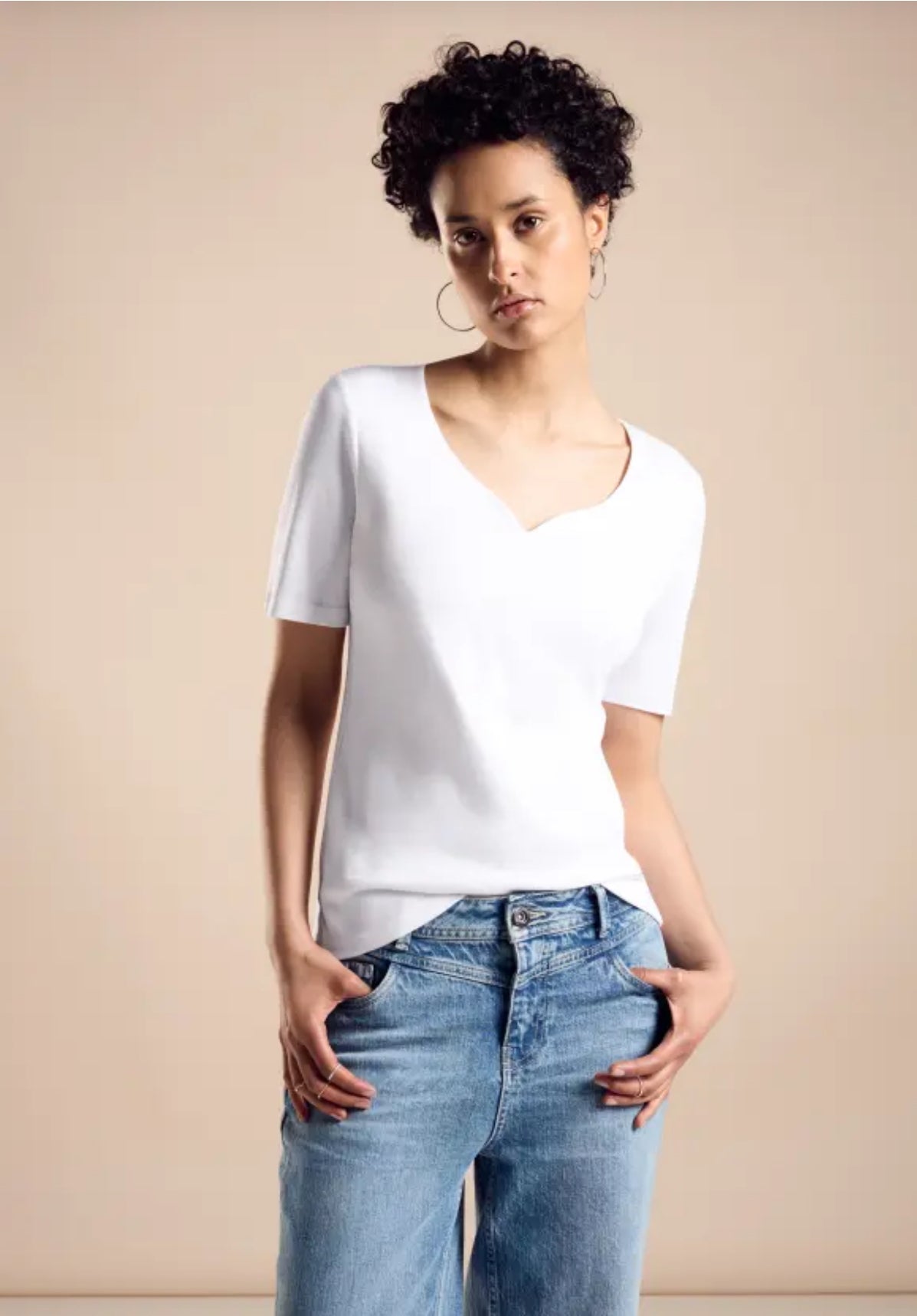 Street One Top With Heart Neckline In White