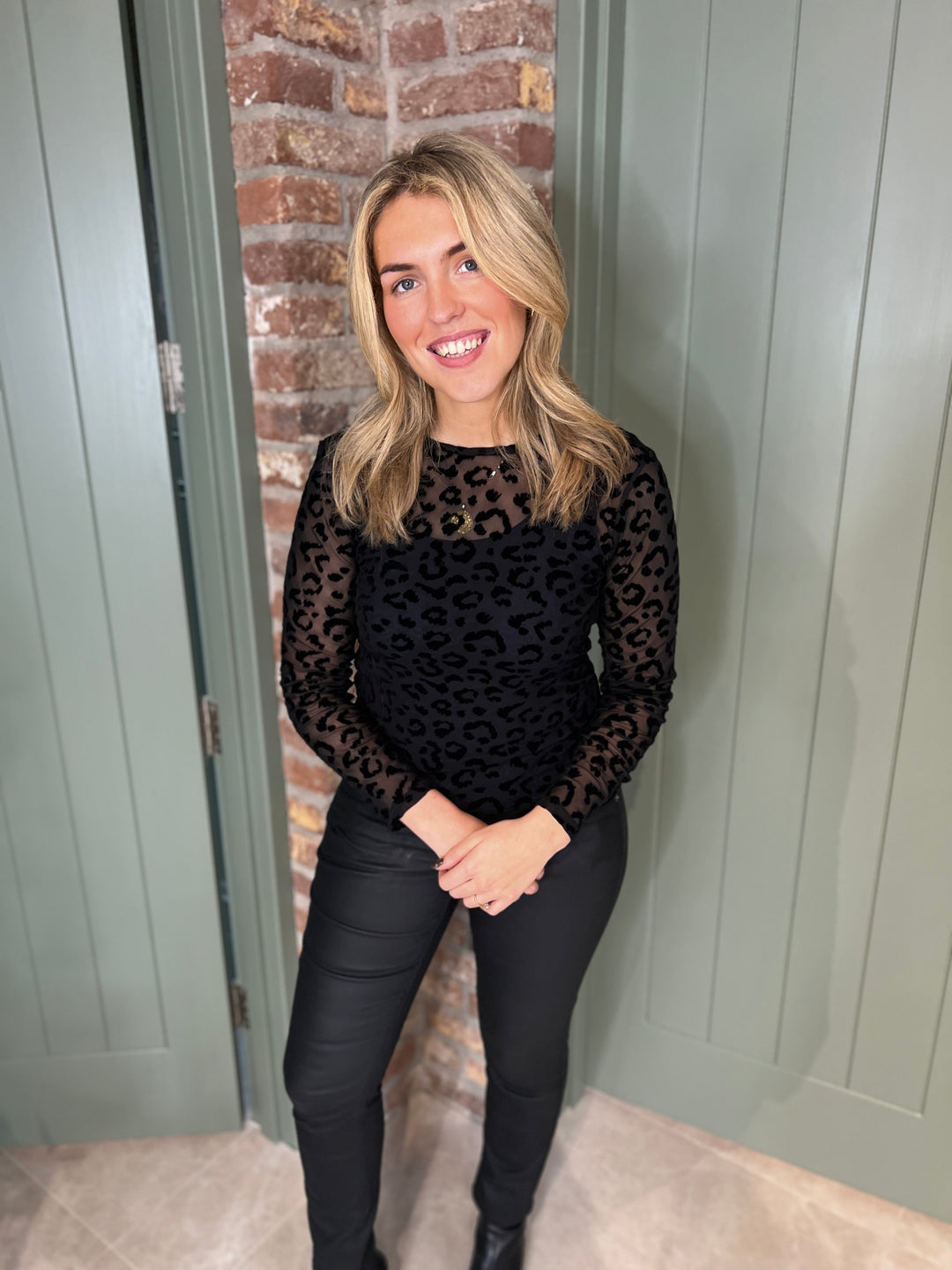 Milano Italy Mesh Top With Leopard In Black