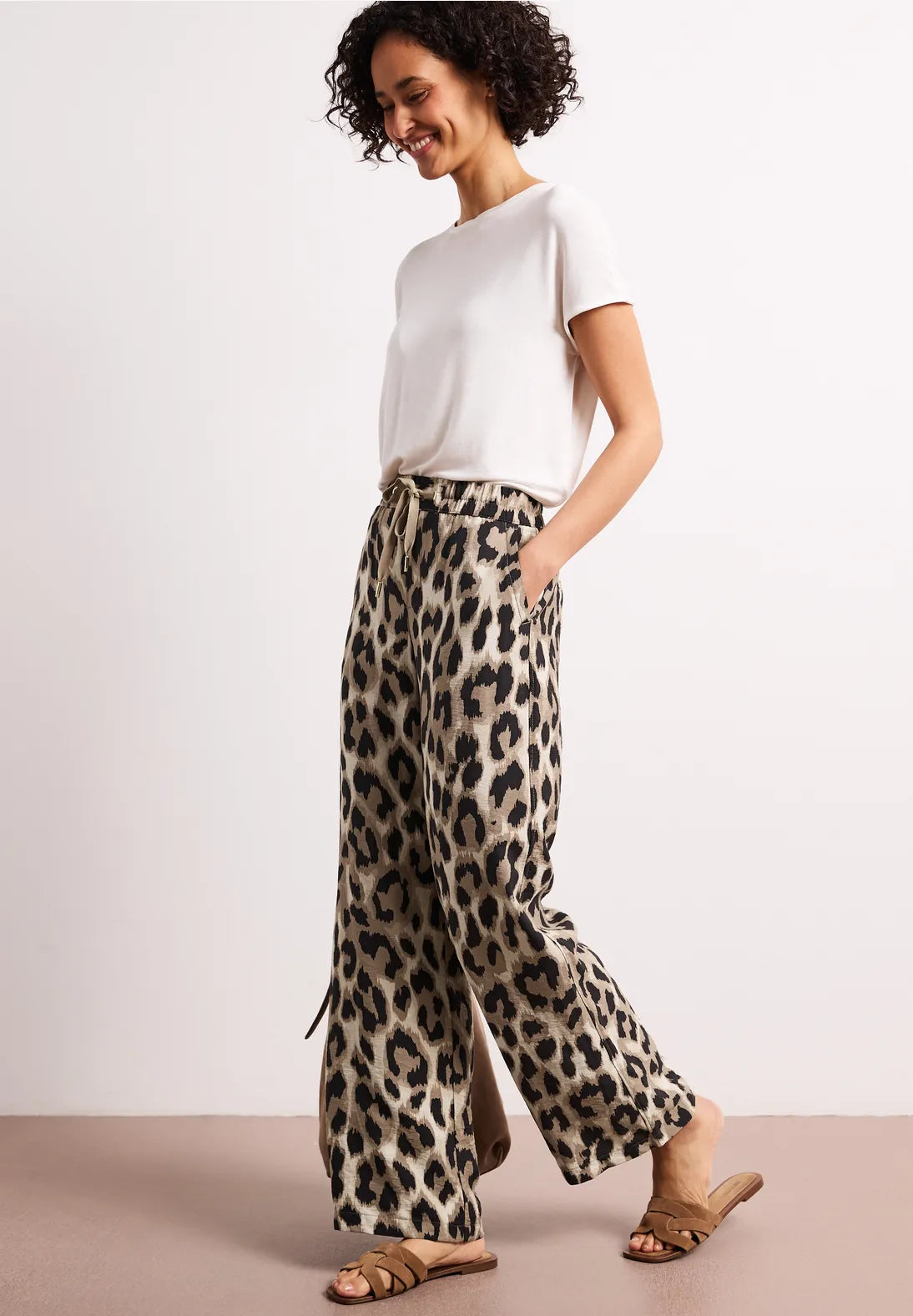Street One Leopard Trousers In Timeless Beige