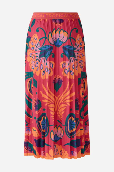 Oui Midi Silky Touch Skirt In Pink & Orange