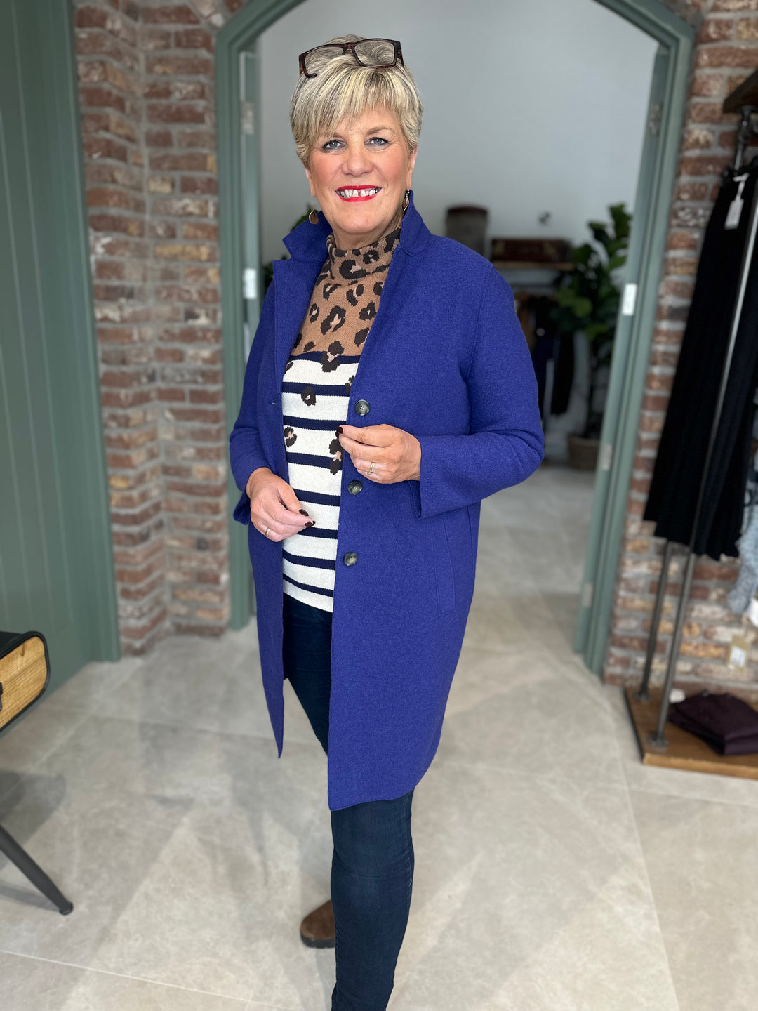 Oui Mayson Boiled Wool Coat In Blue Ribbon