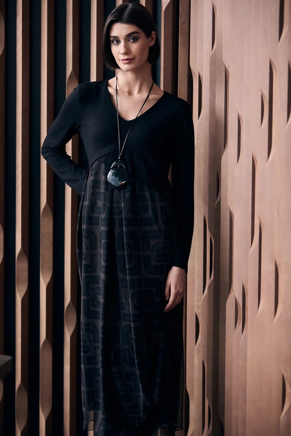 Peruzzi Contrast Fabric Dress In Black & Brown