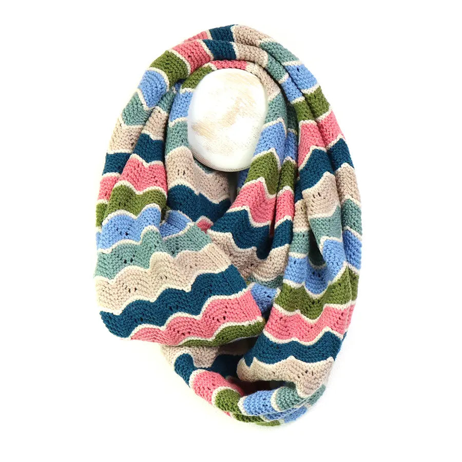 Pom Scallop Knit Loop Snood In Multi