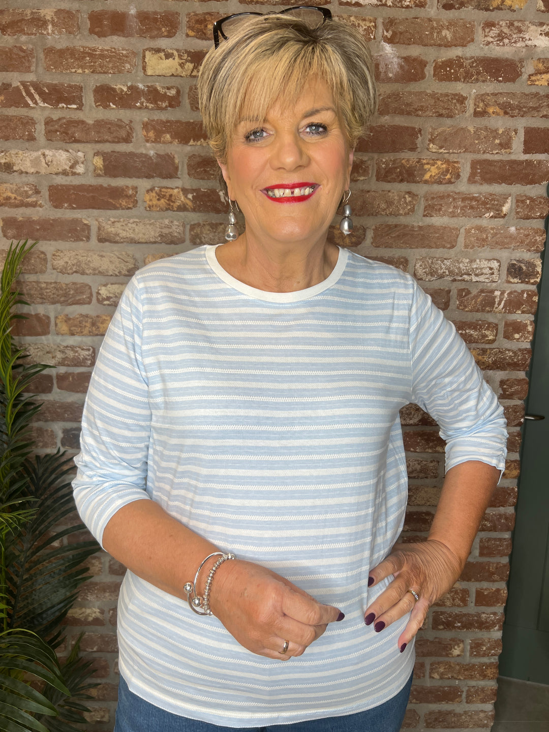 Soya Concept Chanie Striped Top In Light Blue