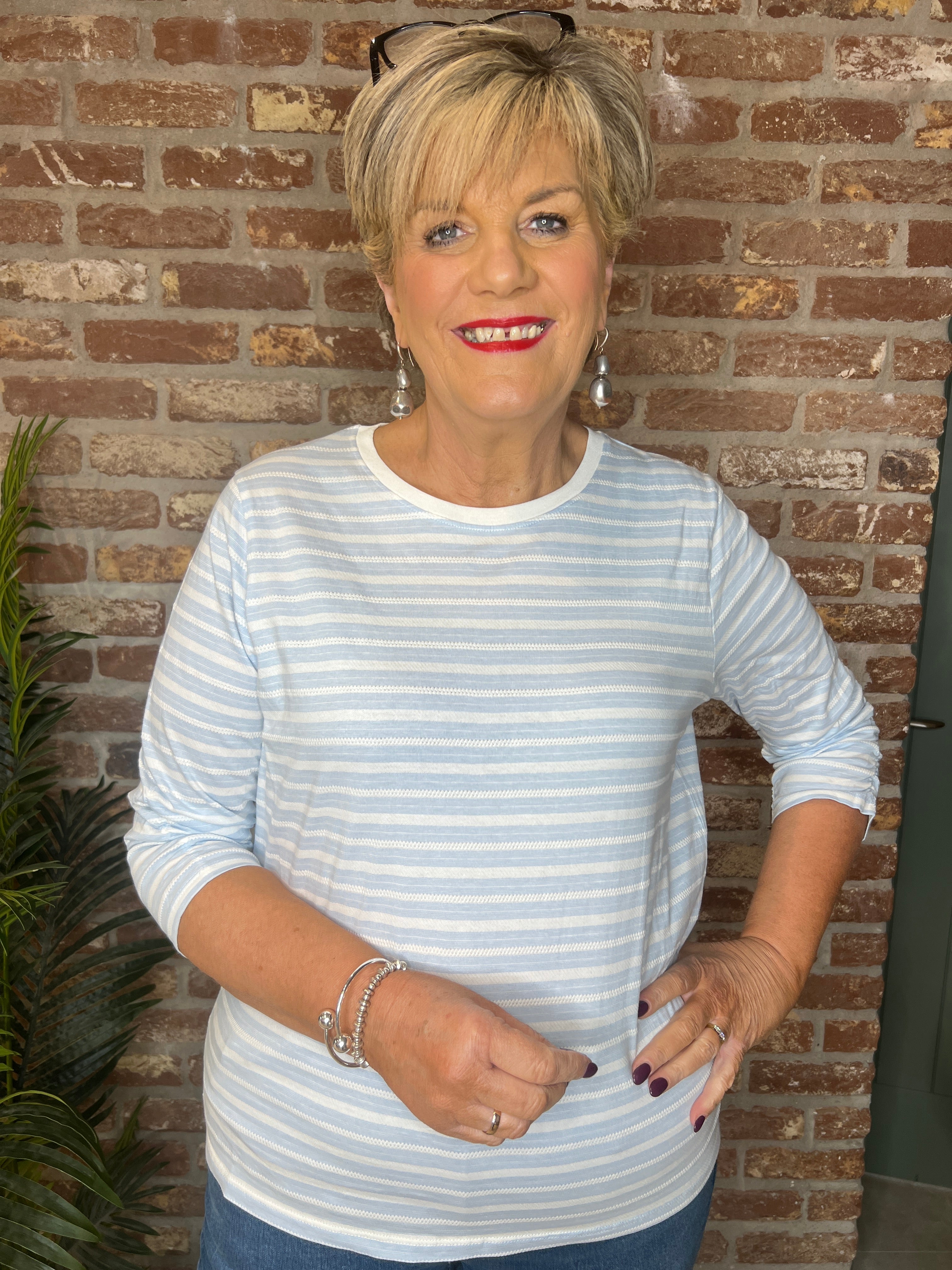 Soya Concept Chanie Striped Top In Light Blue