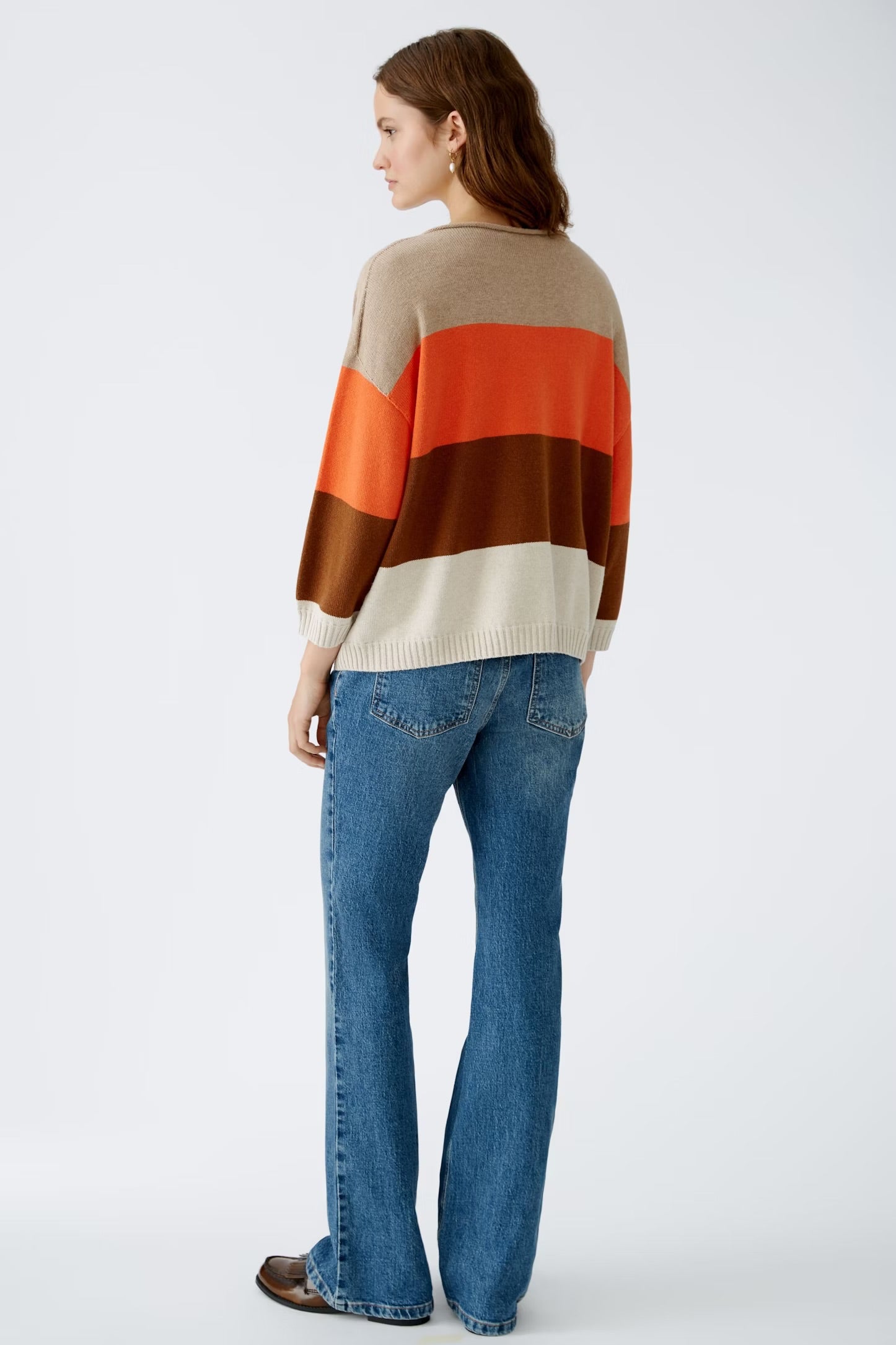 Oui Striped Jumper In Light Stone & Orange