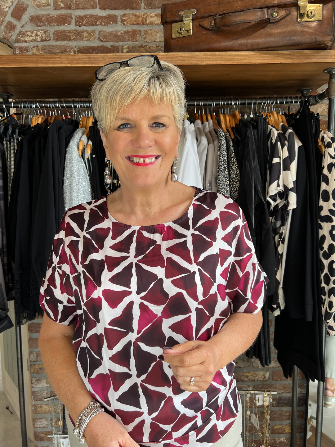 Deck By Decollage Printed Blouse In Mulberry