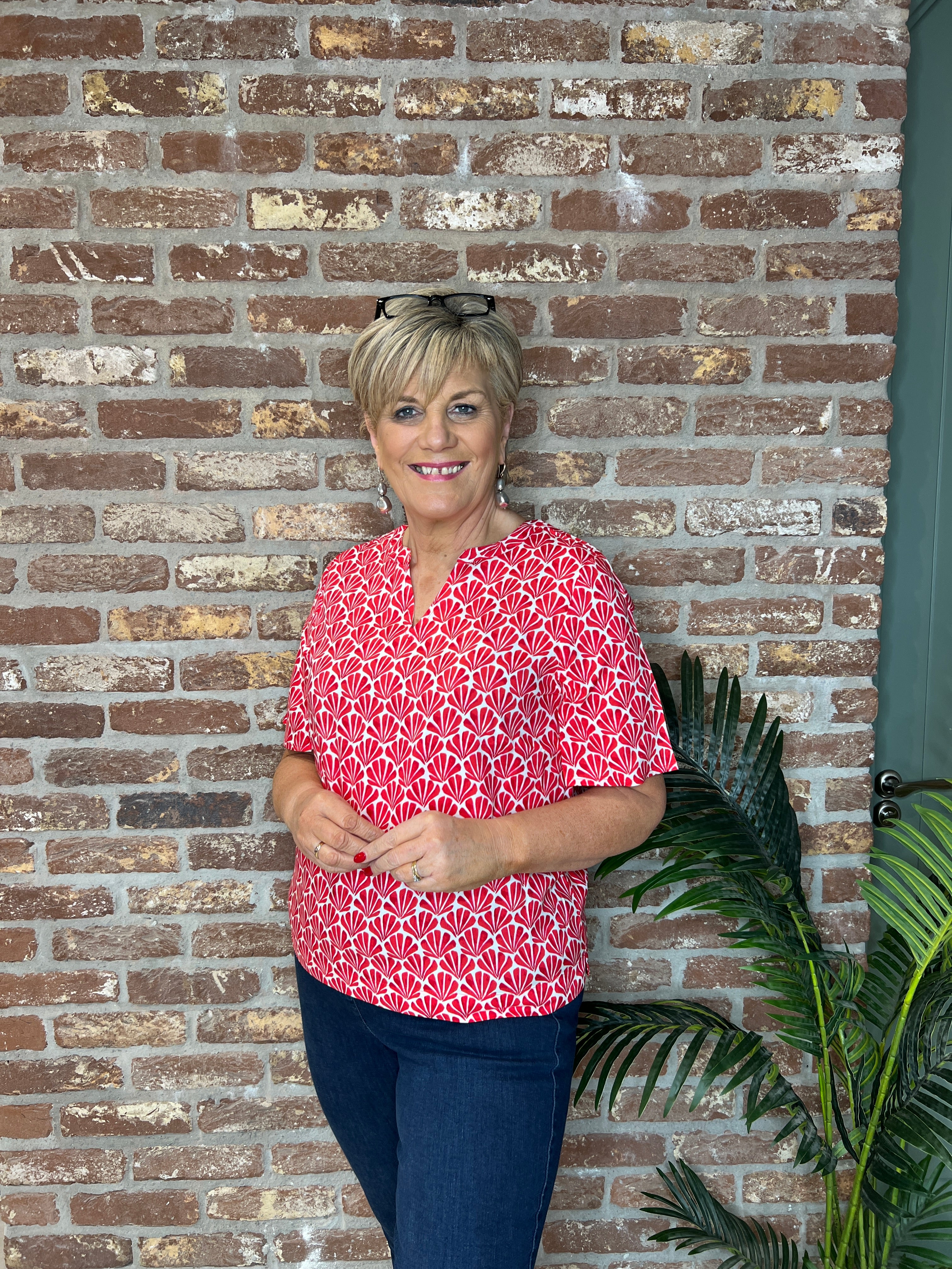 Cecil split neck print blouse In glazed apple red