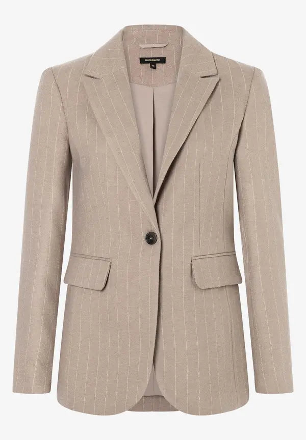 More & More Pinstripe Blazer In Taupe