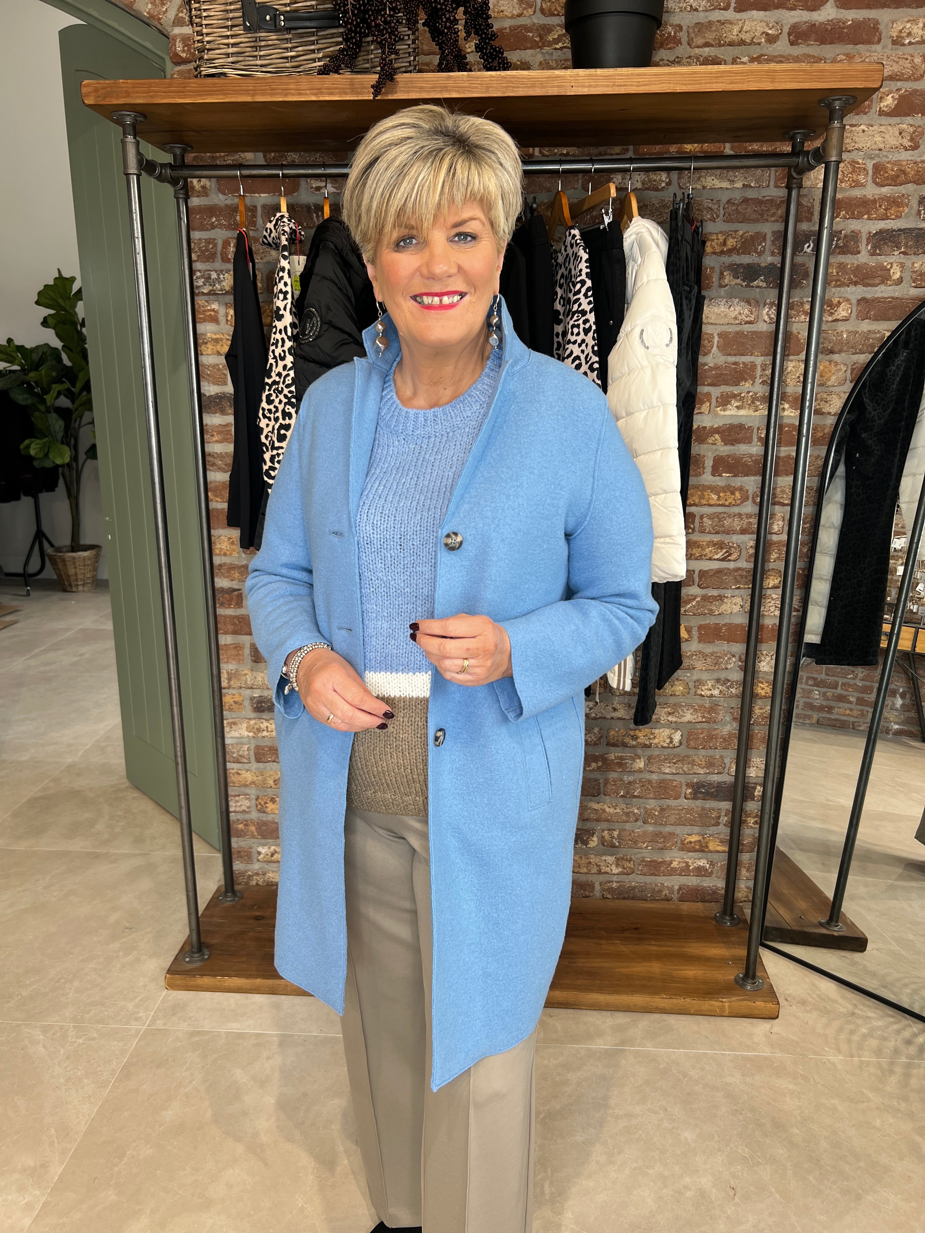 Oui Block Striped Pullover In Blue & Green