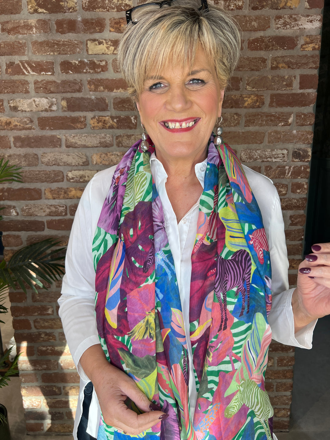 Pipa Patterned Animal Scarf In Purple Multi