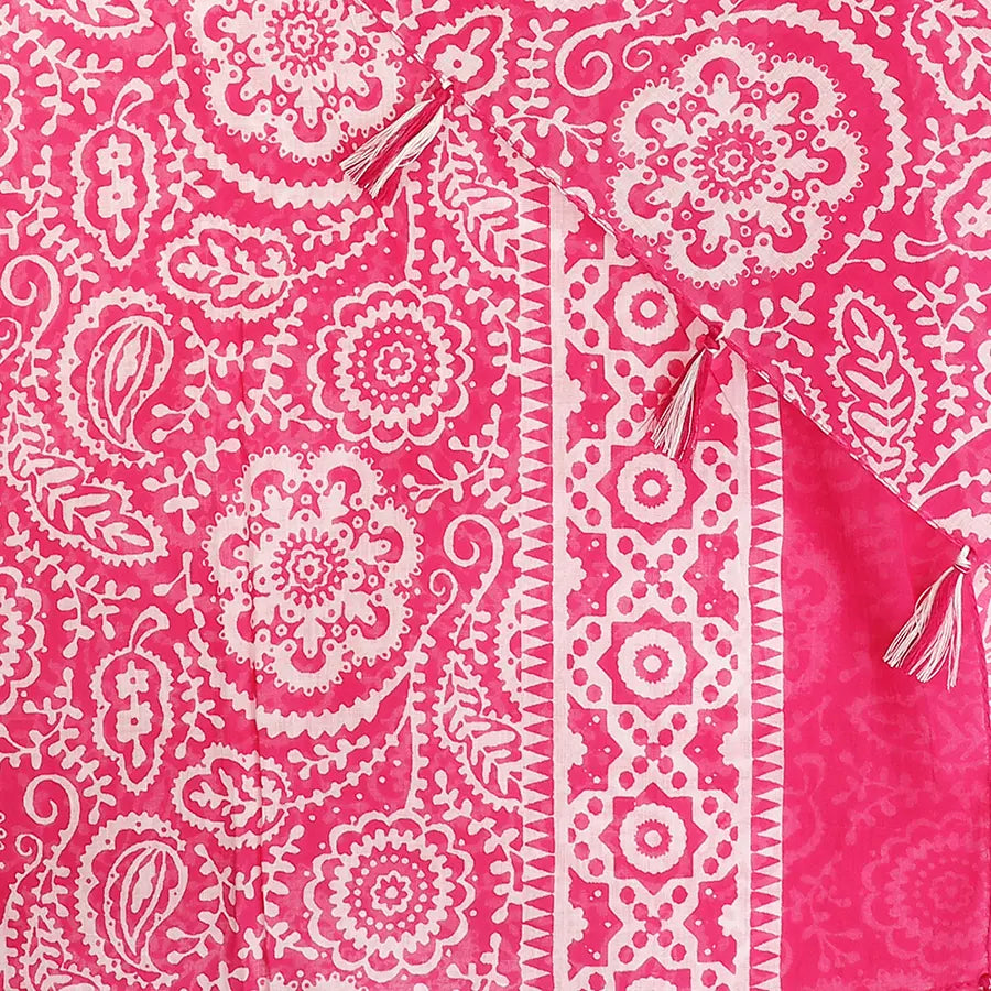 Pom Paisley Floral Scarf In Cerise