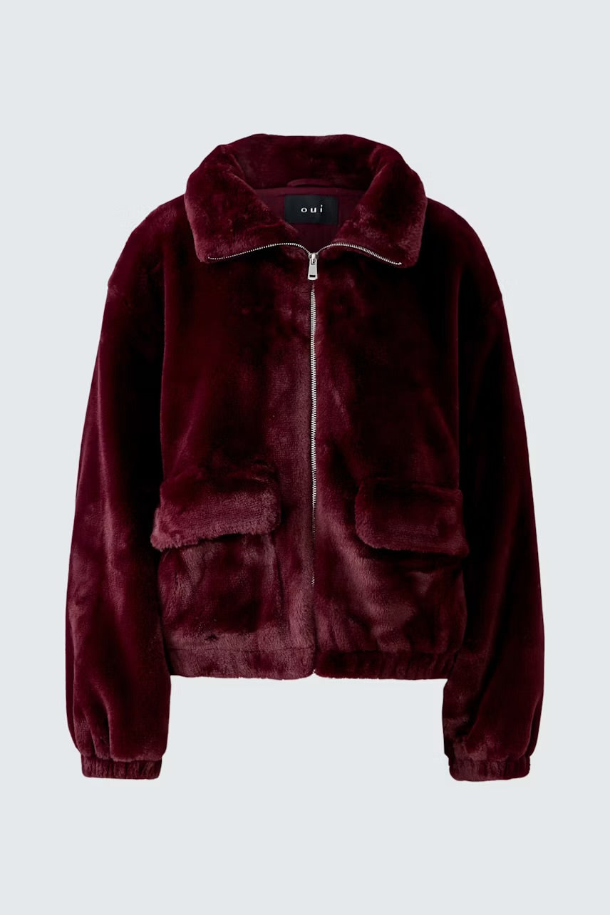Faux fur jacket in bramble berry