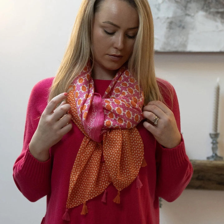 Polly Mini Triangles With Tassels Scarf In Orange