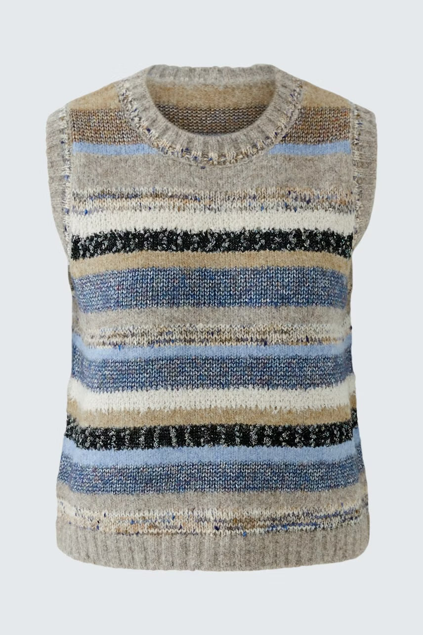 Oui Pullover Vest In Light brown & blue