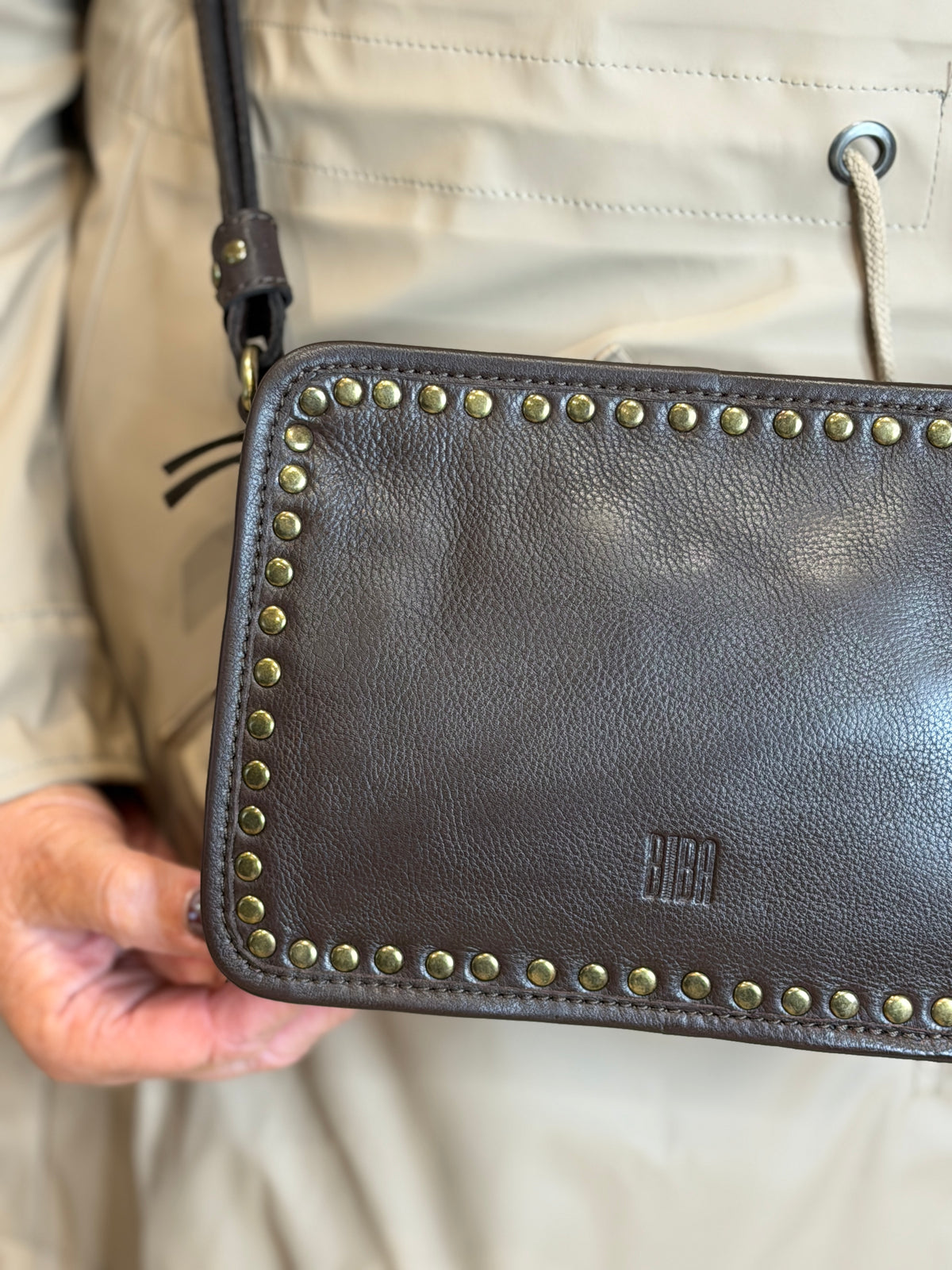 BIBA leather Rockwall Crossbody Bag In Dark Brown