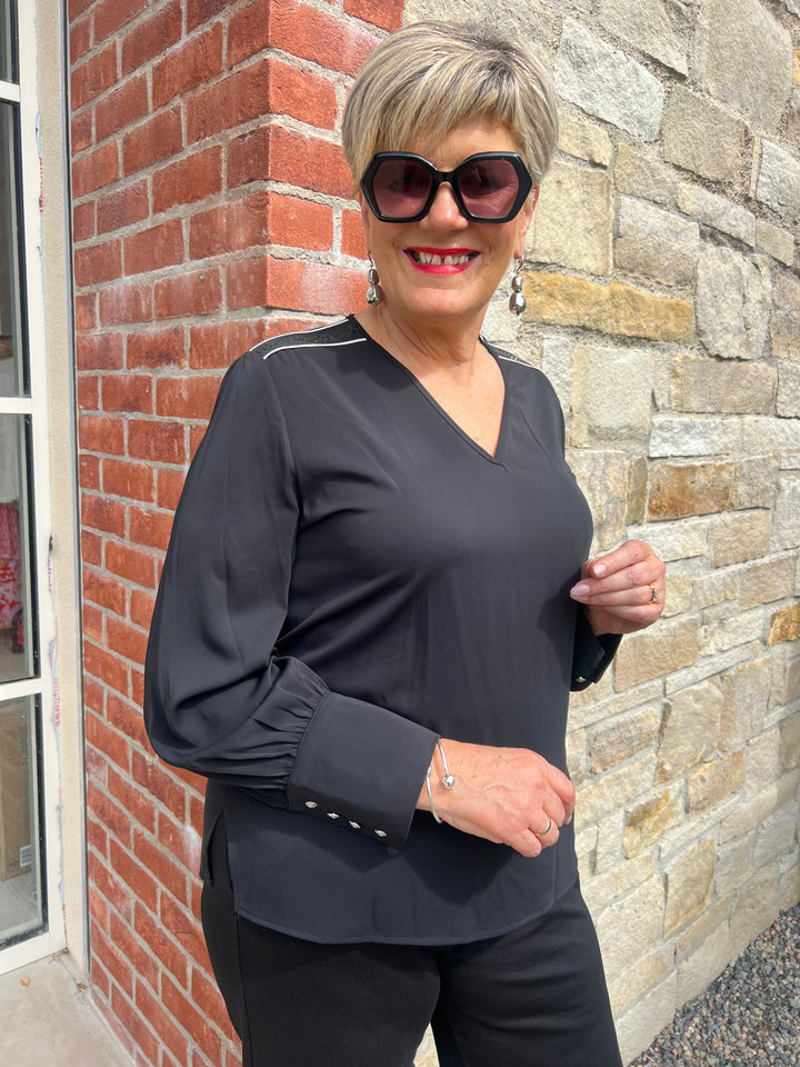 Peruzzi Embellished Trim Blouse In Black