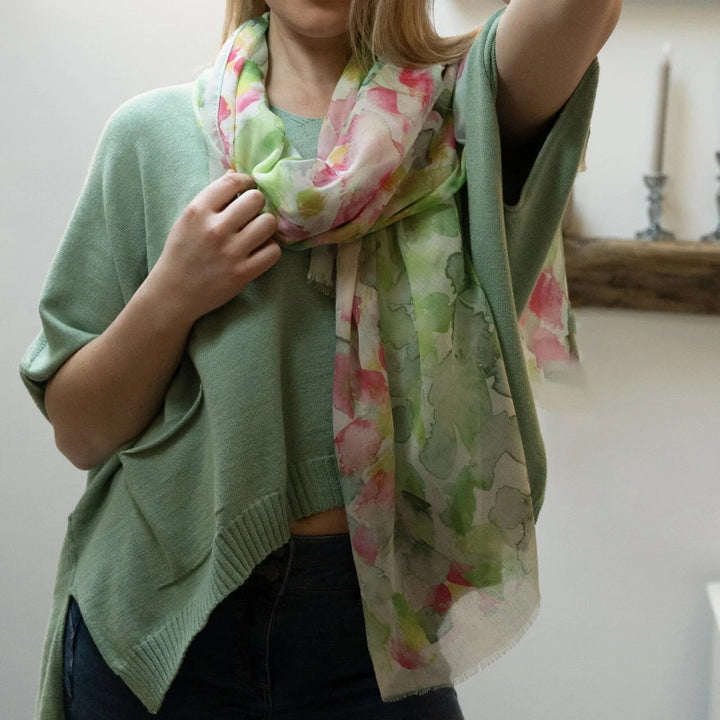 Polly Watercolour Splashes Scarf In Green