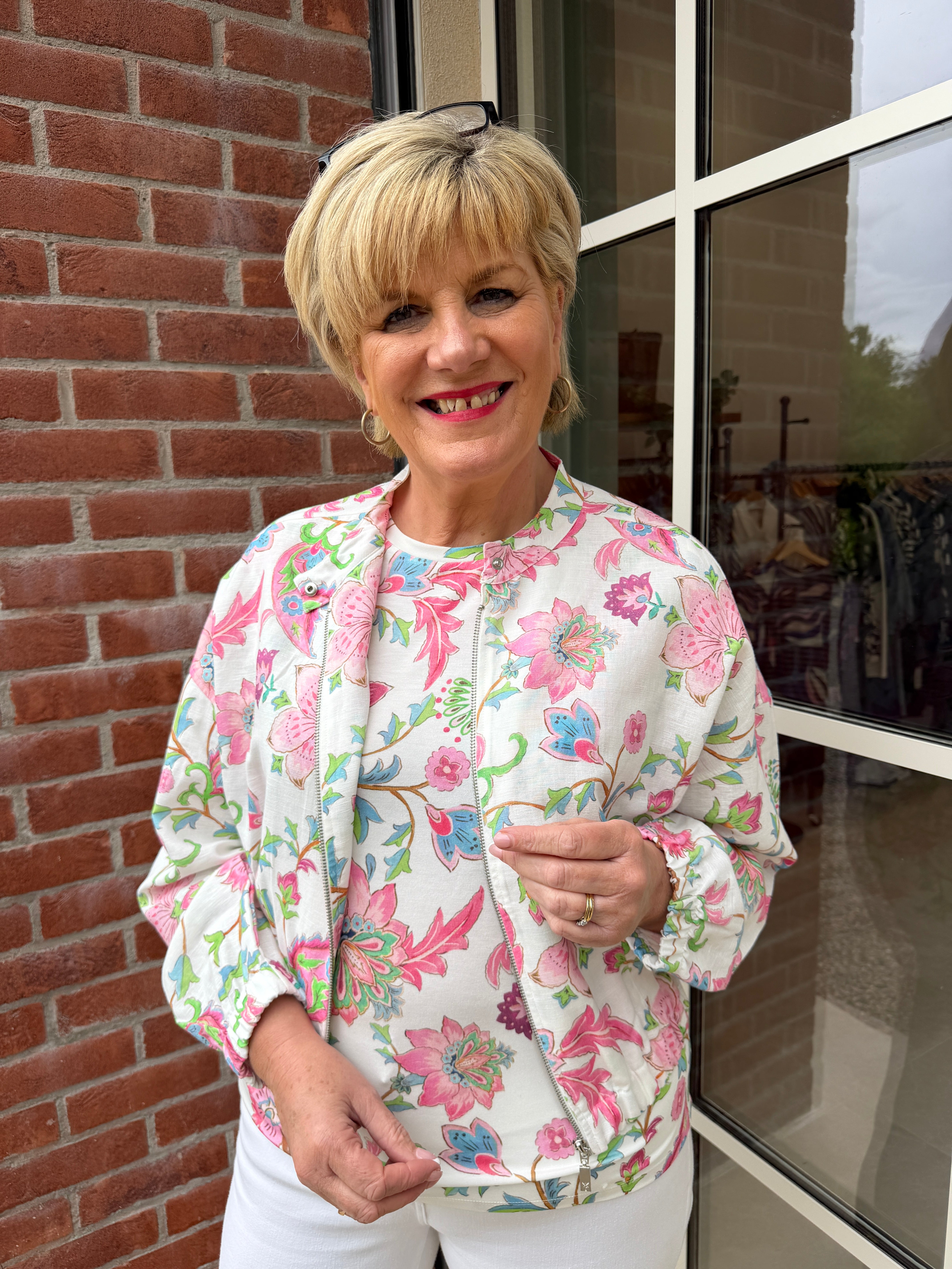 Monari Floral Jacket In Champagne Beige