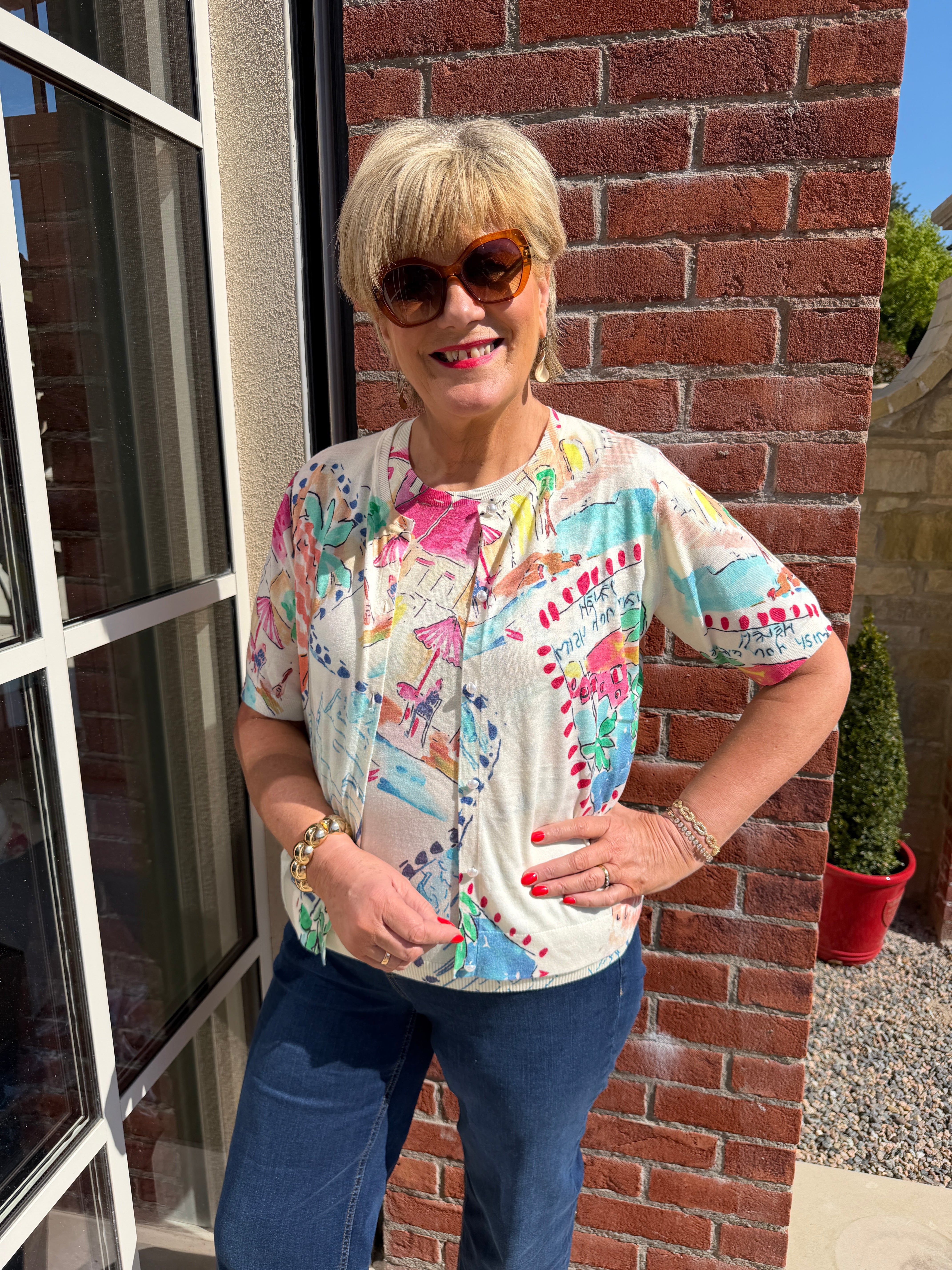 Milano Italy Patterned Cardigan in light blue multi