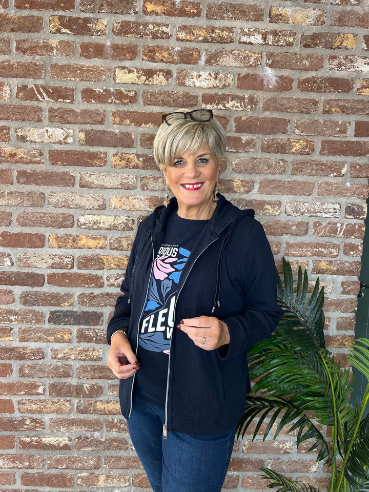 Cecil Ribbed Hooded Jacket In Navy