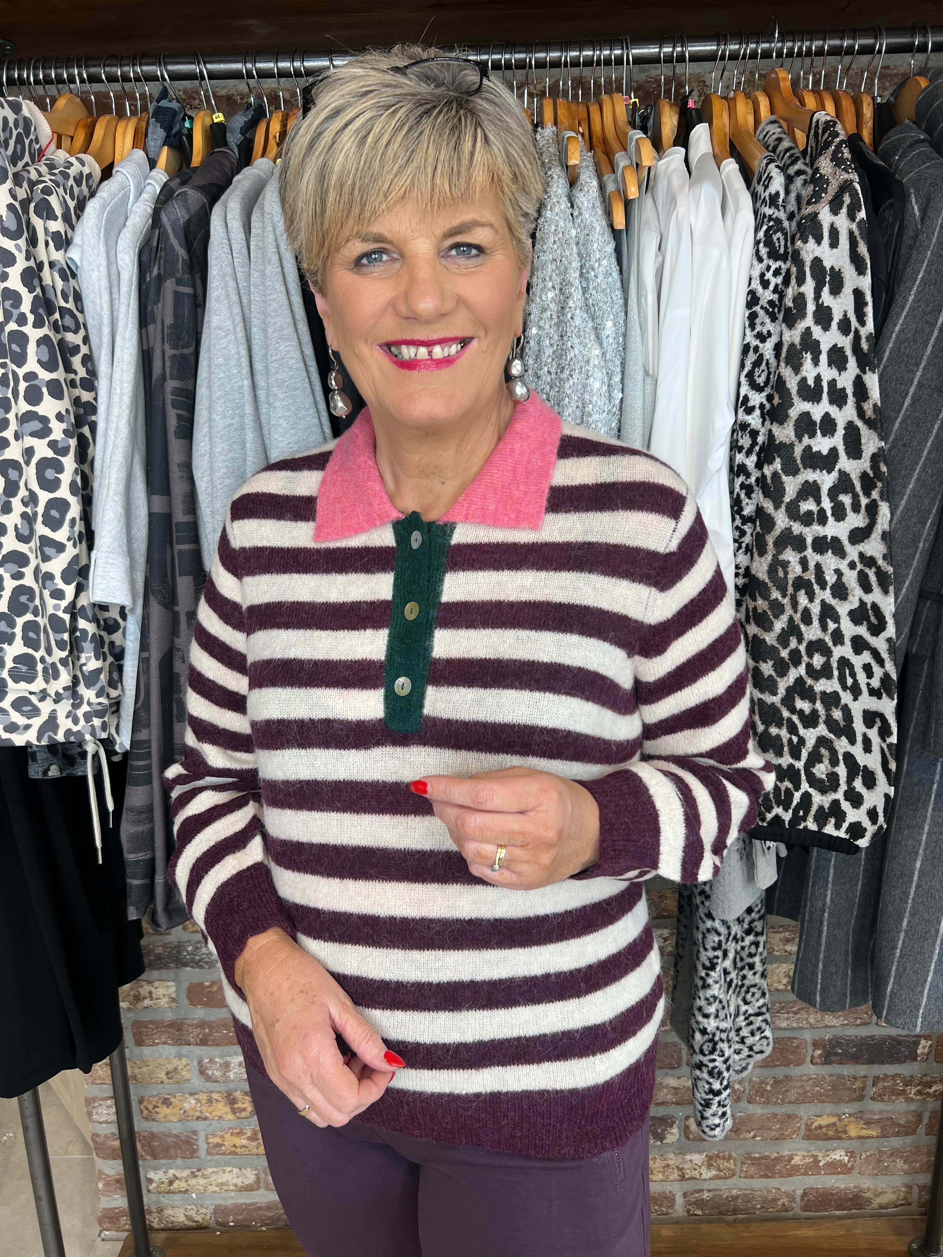 Nümph Niciara Striped Pullover In Wine