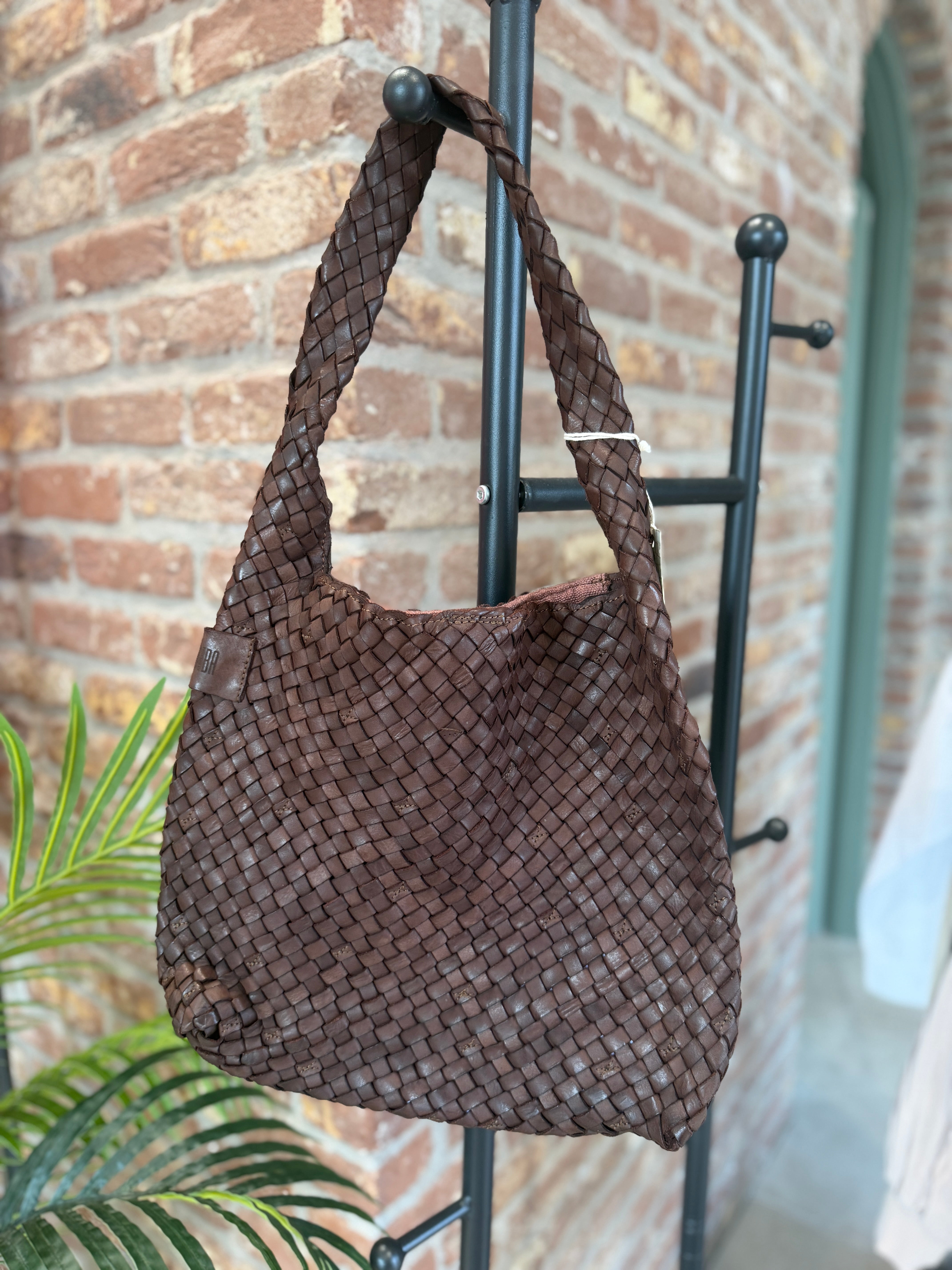 BIBA leather woven killen shoulder bag in Dark Brown