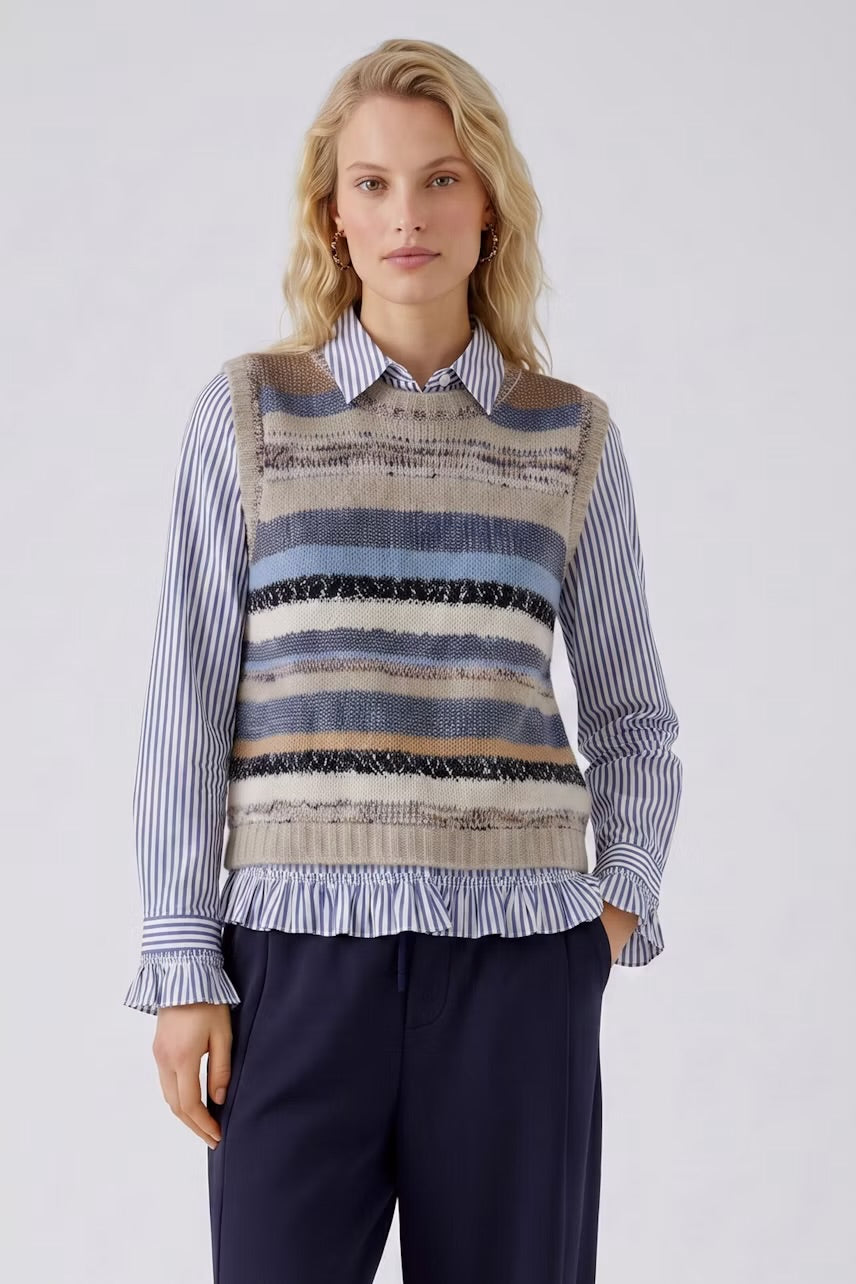 Oui Pullover Vest In Light brown & blue