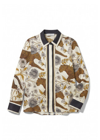Leopard & border print shirt in multicolour