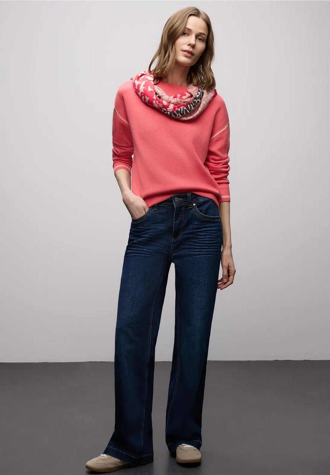 Street One Print Loop Snood In Striking Coral