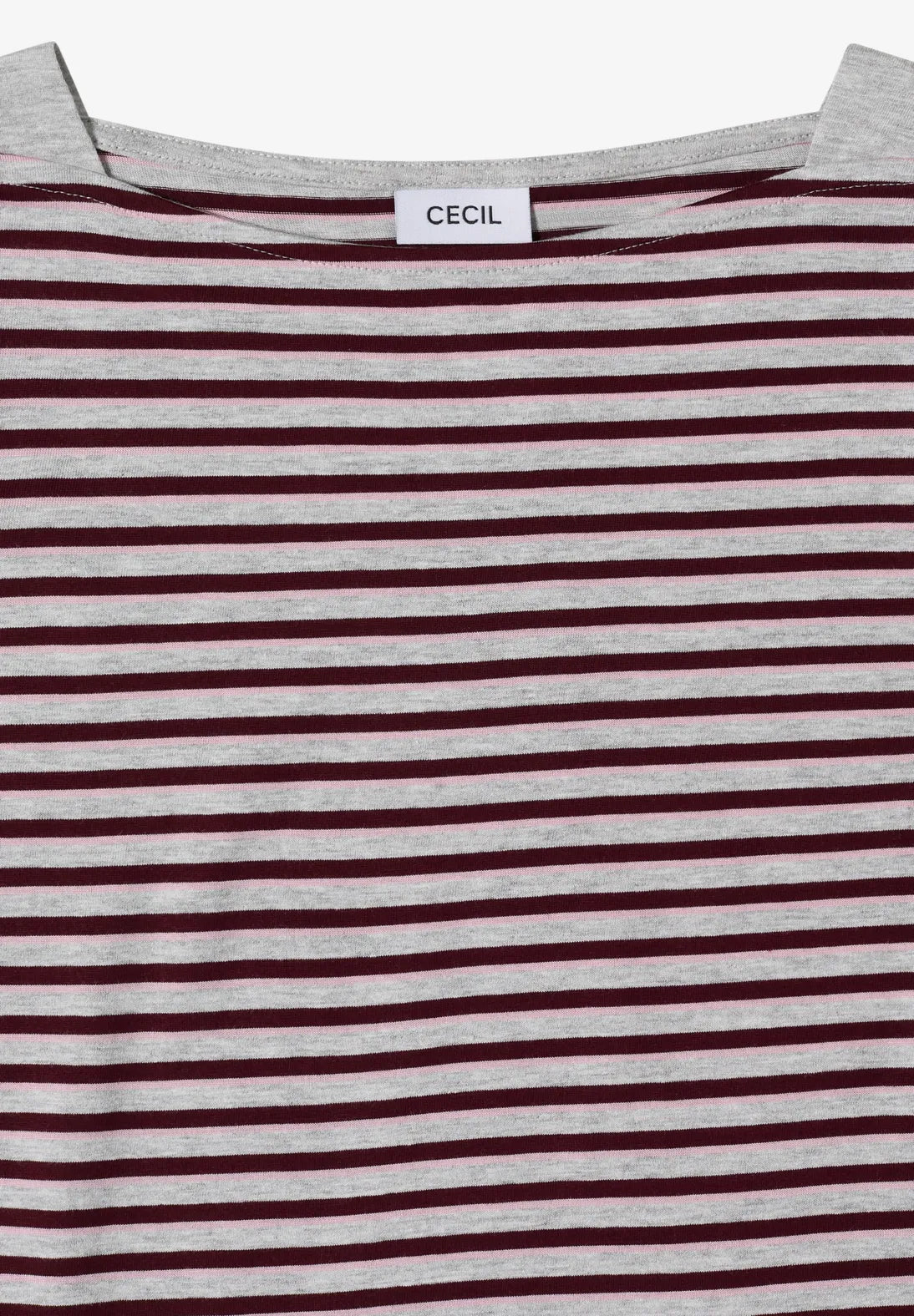 Striped boat neck top in light grey melange