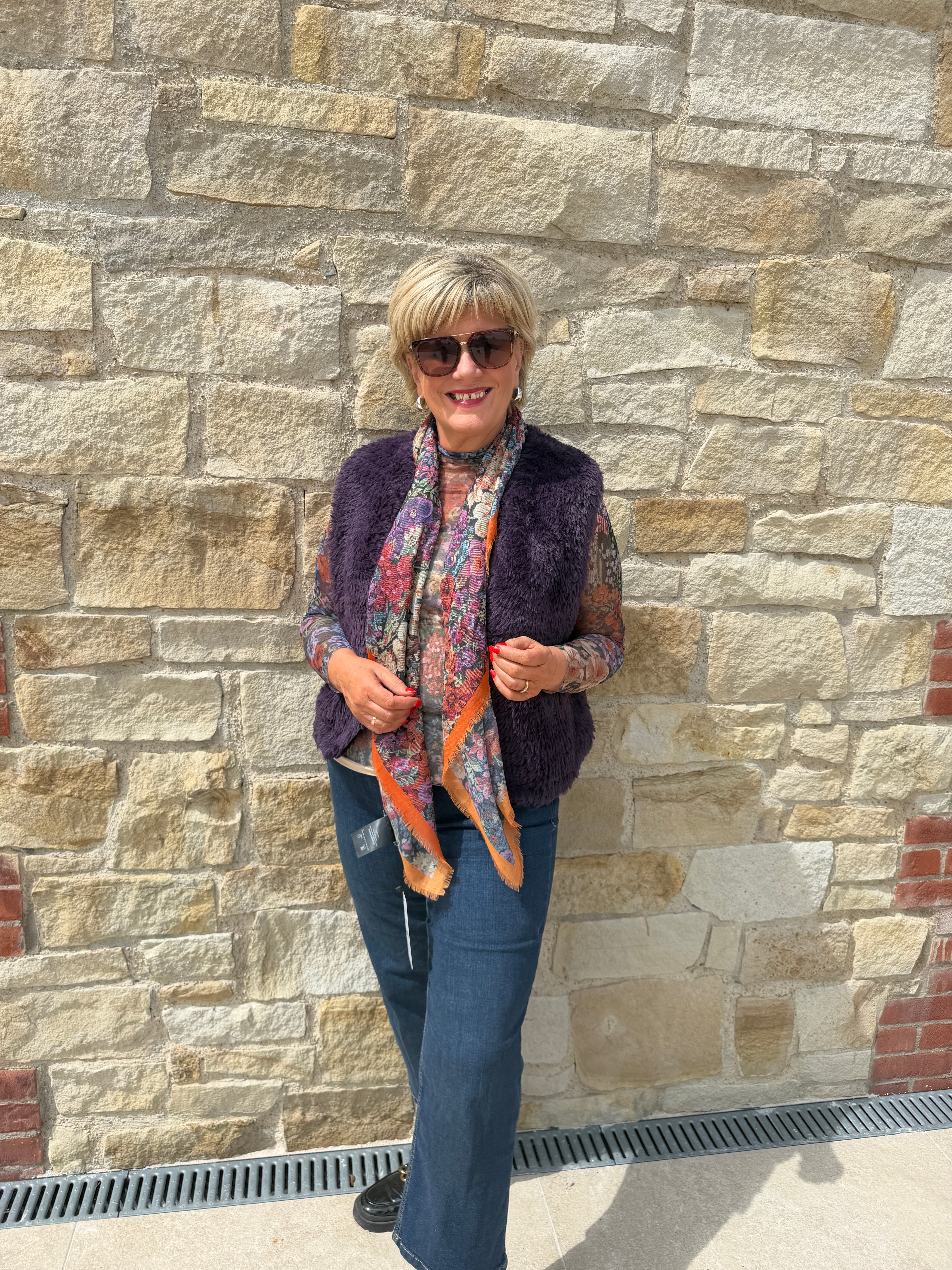 Oui Knitted Waistcoat In Mysterioso
