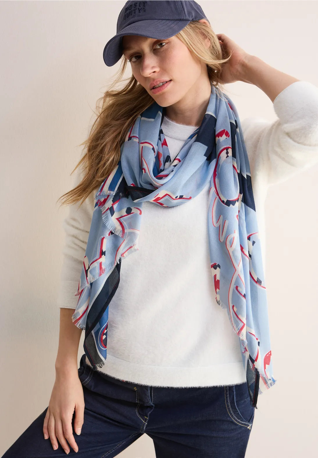 Cecil Printed Scarf In Fres Light Blue