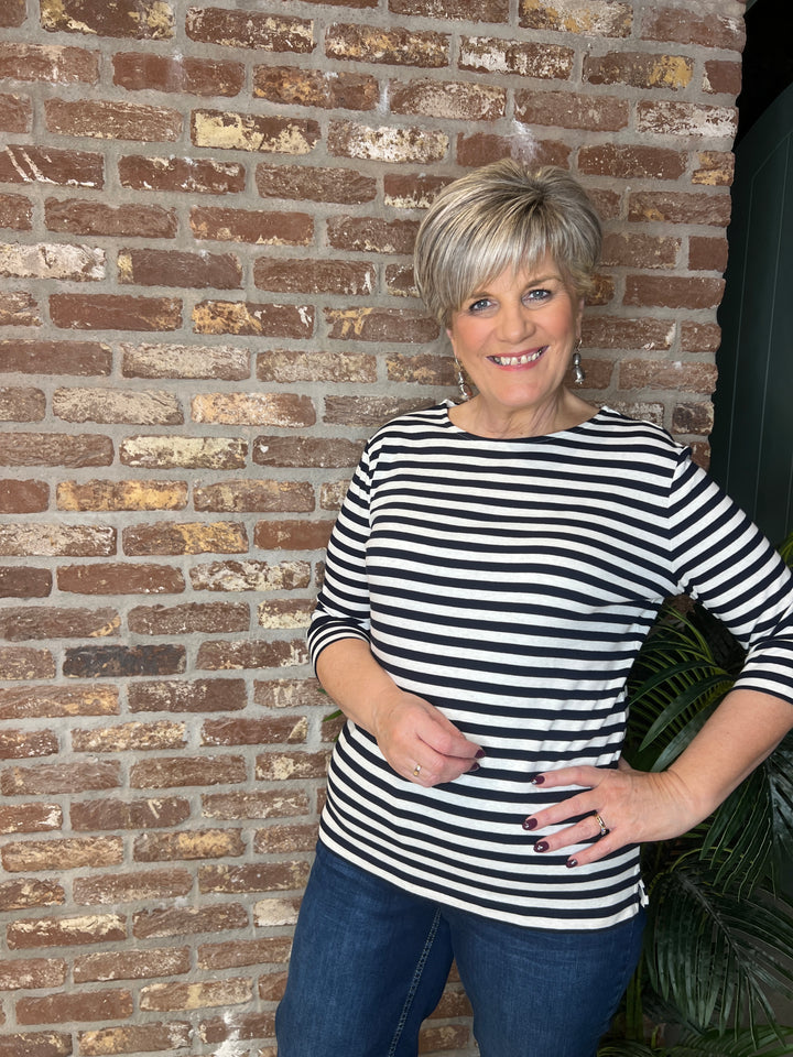 Oui Striped Soleila Top In White & Navy