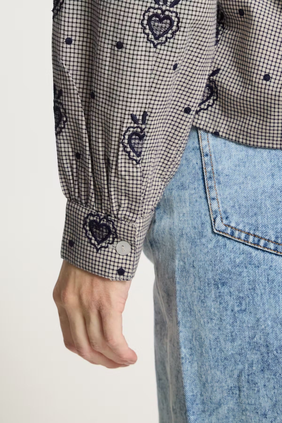 Embroidery checked shirt in dark navy multi