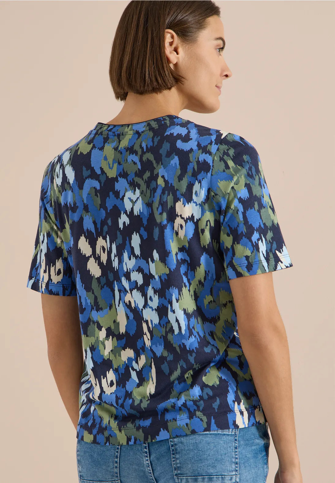 Cecil Patterned T-shirt With Toggles In Urban Dark Blue