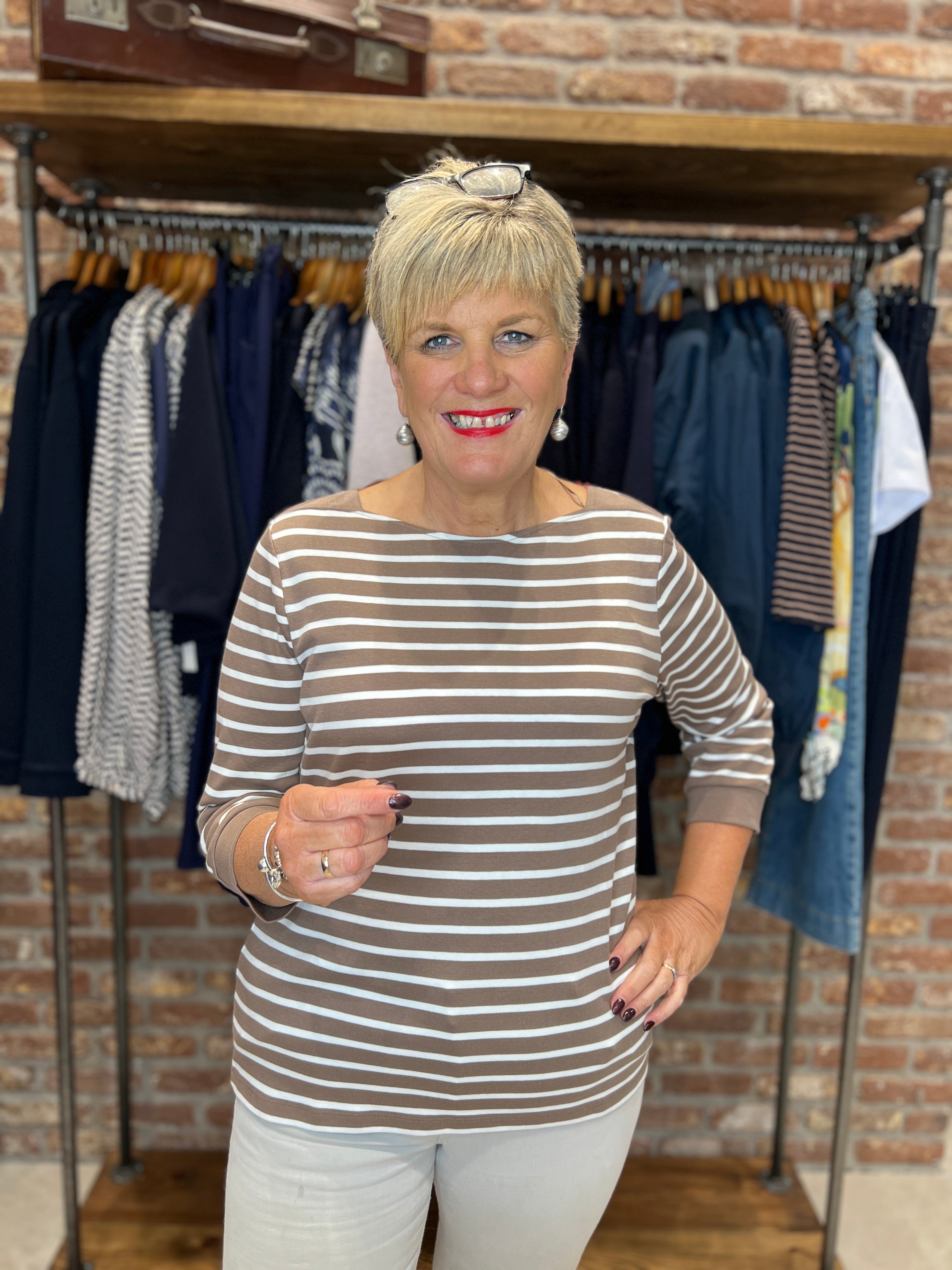 Cecil Basic Boat Neck Top In Silk Brown