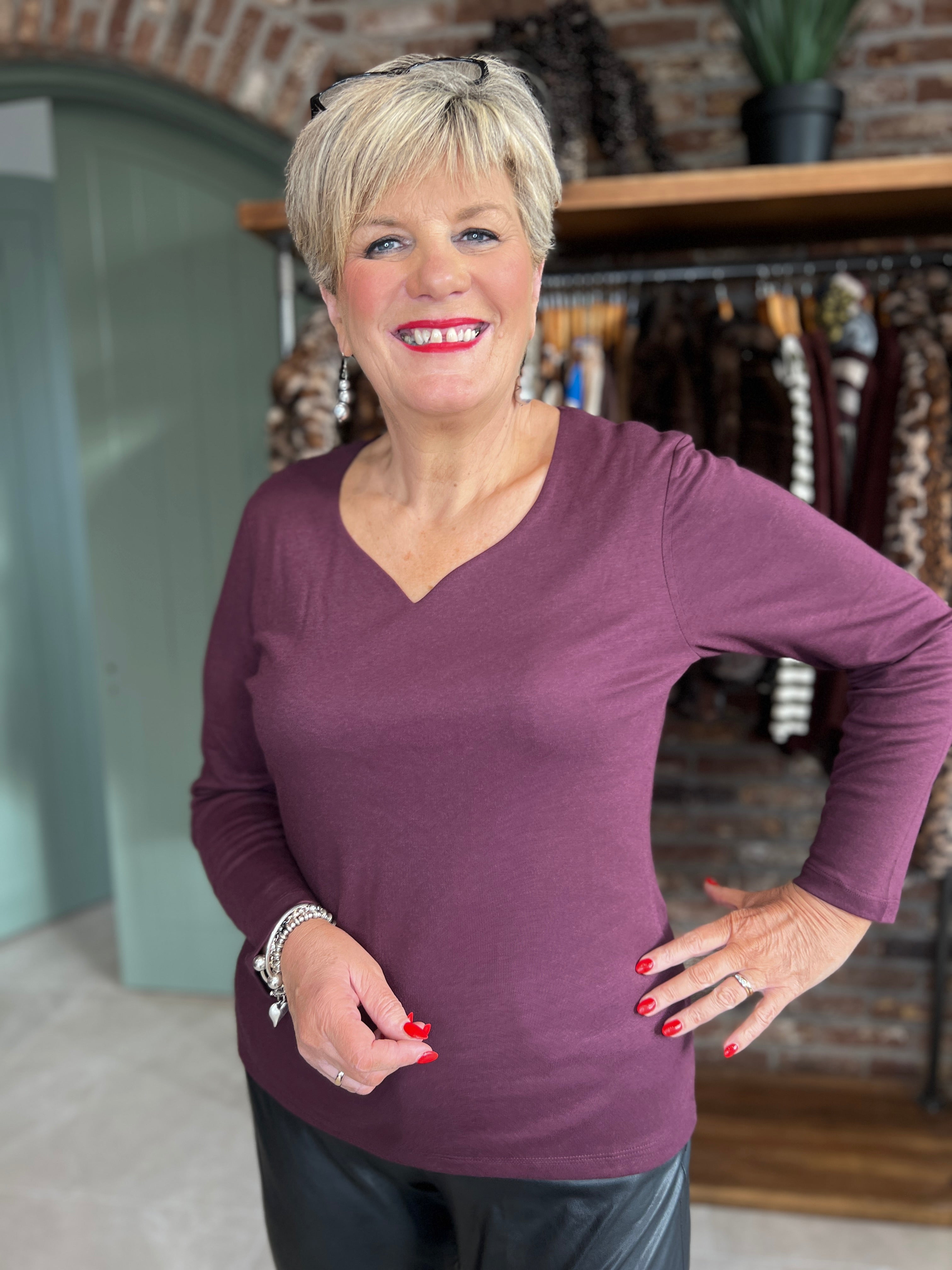 Street One Heart Neckline Top In Jazz Berry