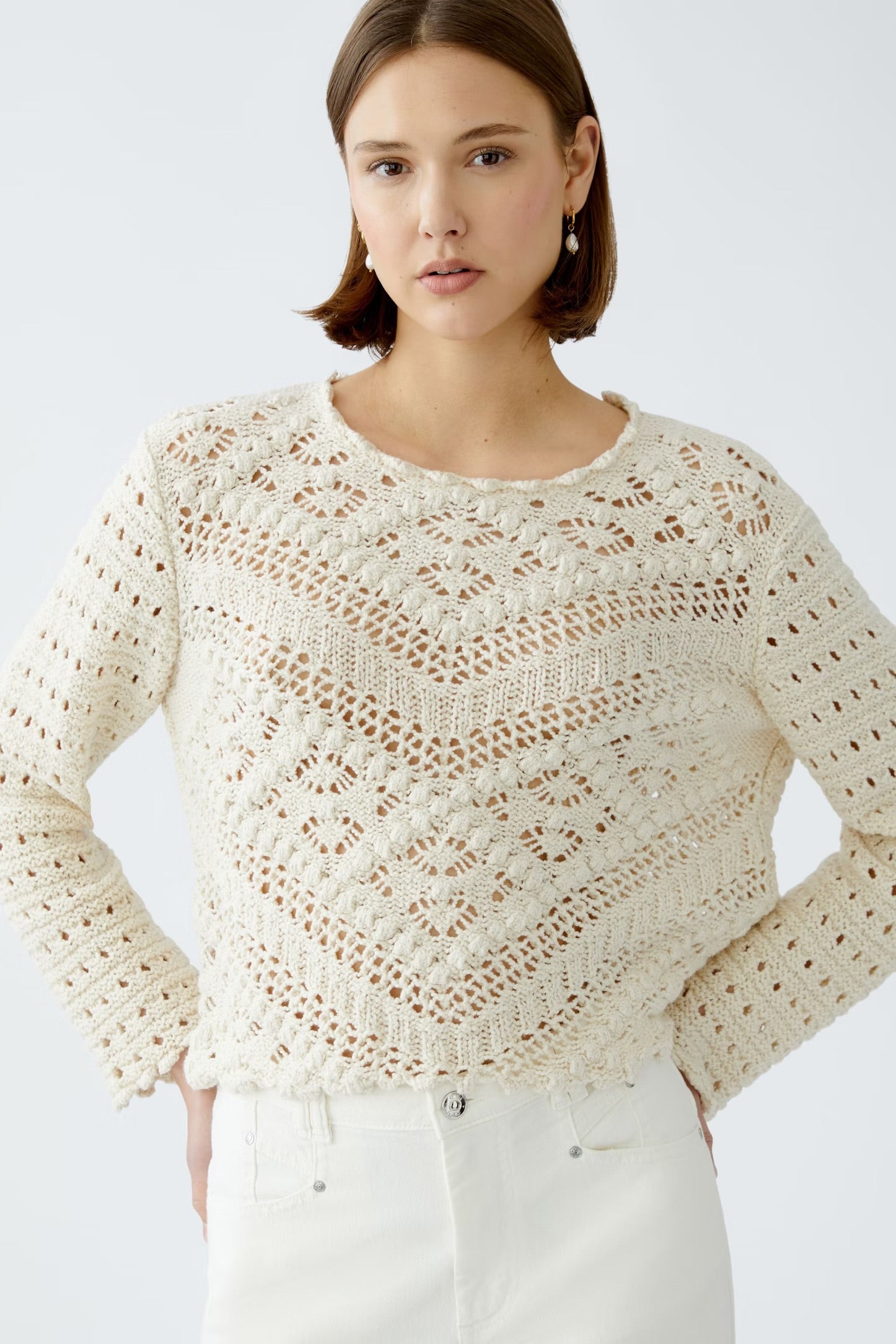 Oui Ajour Patterned Jumper In Cream